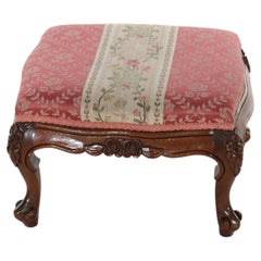 French Louis XIV Upholstered Carved Walnut Footstool C1880