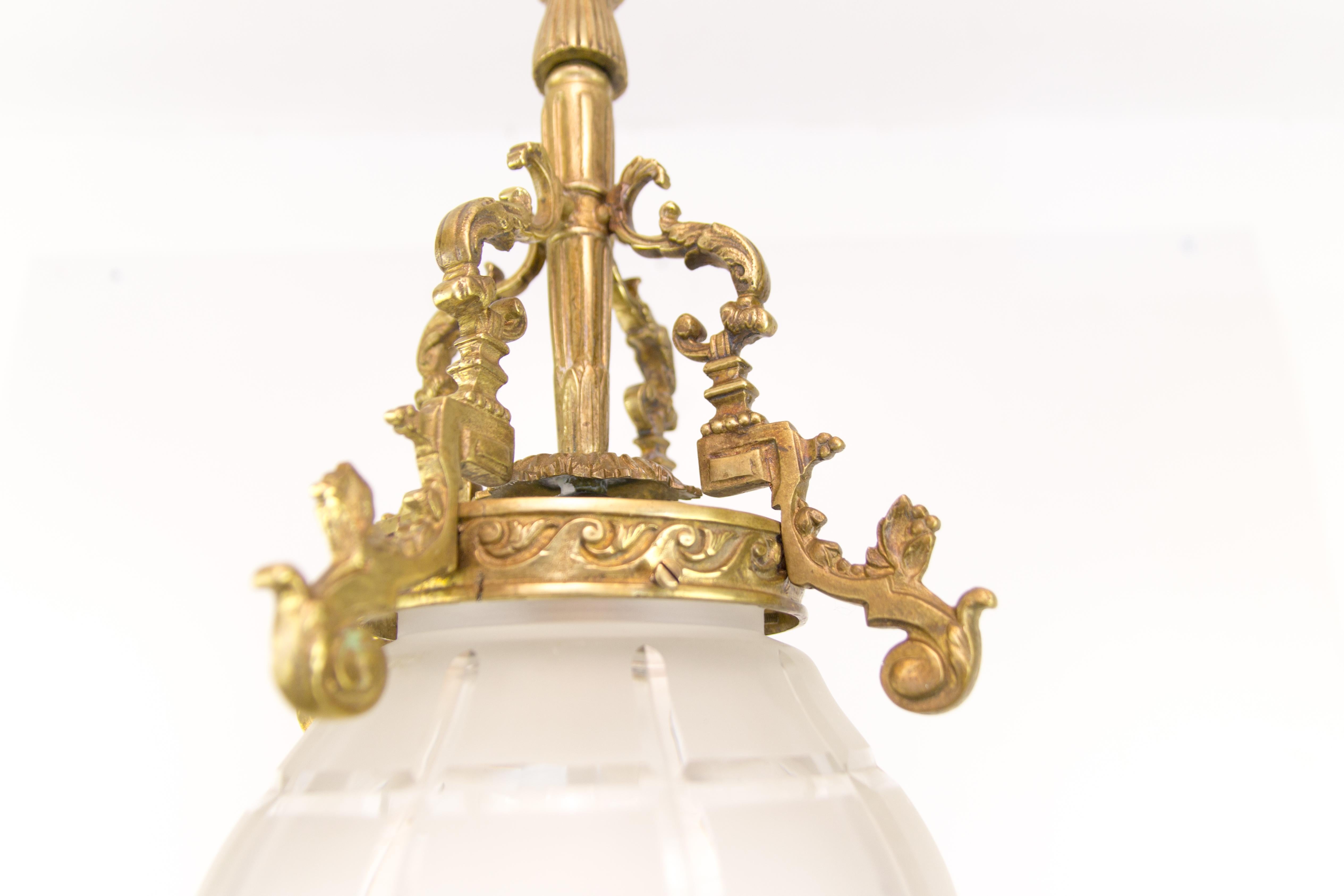 Frosted French Louis XIV “Versailles” Style Hanging Lantern Hall Lamp