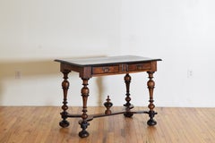 French Louis XIV Walnut & Ebonized Two Drawer Side Table or Writing Table, 18thc