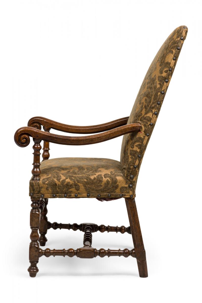 Hand-Carved French Louis XIV Walnut Floral tapestry Upholstered Armchair For Sale