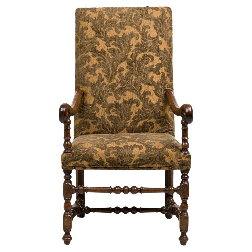 French Louis XIV Walnut Floral tapestry Upholstered Armchair