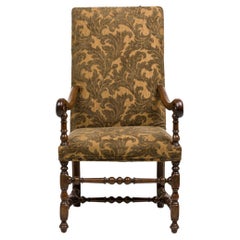 Fauteuil à tapisserie florale Louis XIV en noyer