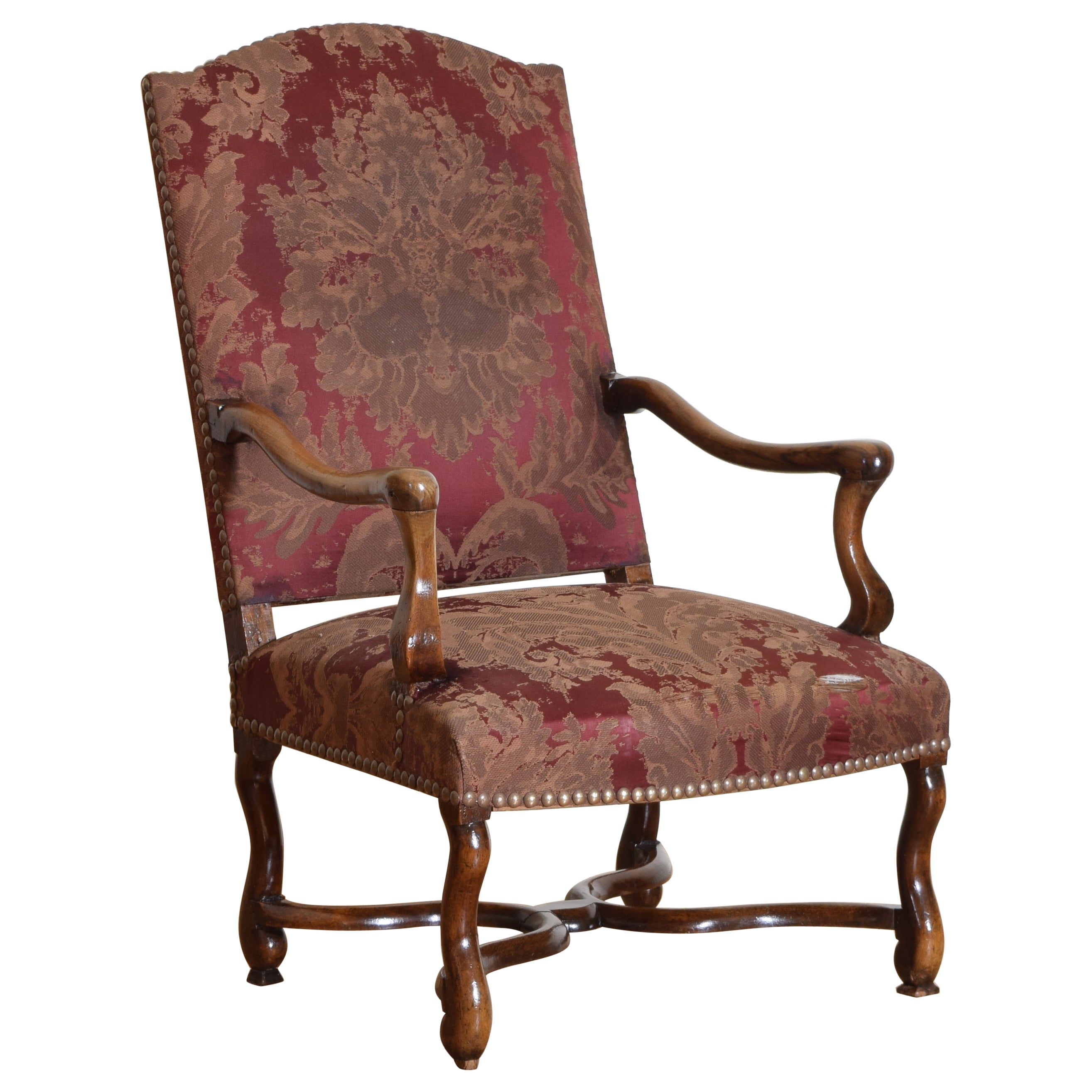 French Louis XIV Walnut Os De Mouton Fauteuils, Early 18th Century