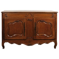 French Louis XV 1750s Provençal Walnut Two-Door Buffet with Scrolled Motifs