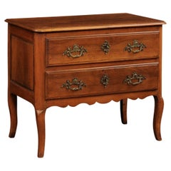 Antique French Louis XV 1790s Walnut Commode Sauteuse with Two Drawers and Cabriole Legs