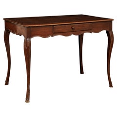 French Louis XV 1790s Walnut Side Table with Scalloped Apron and Single Drawer