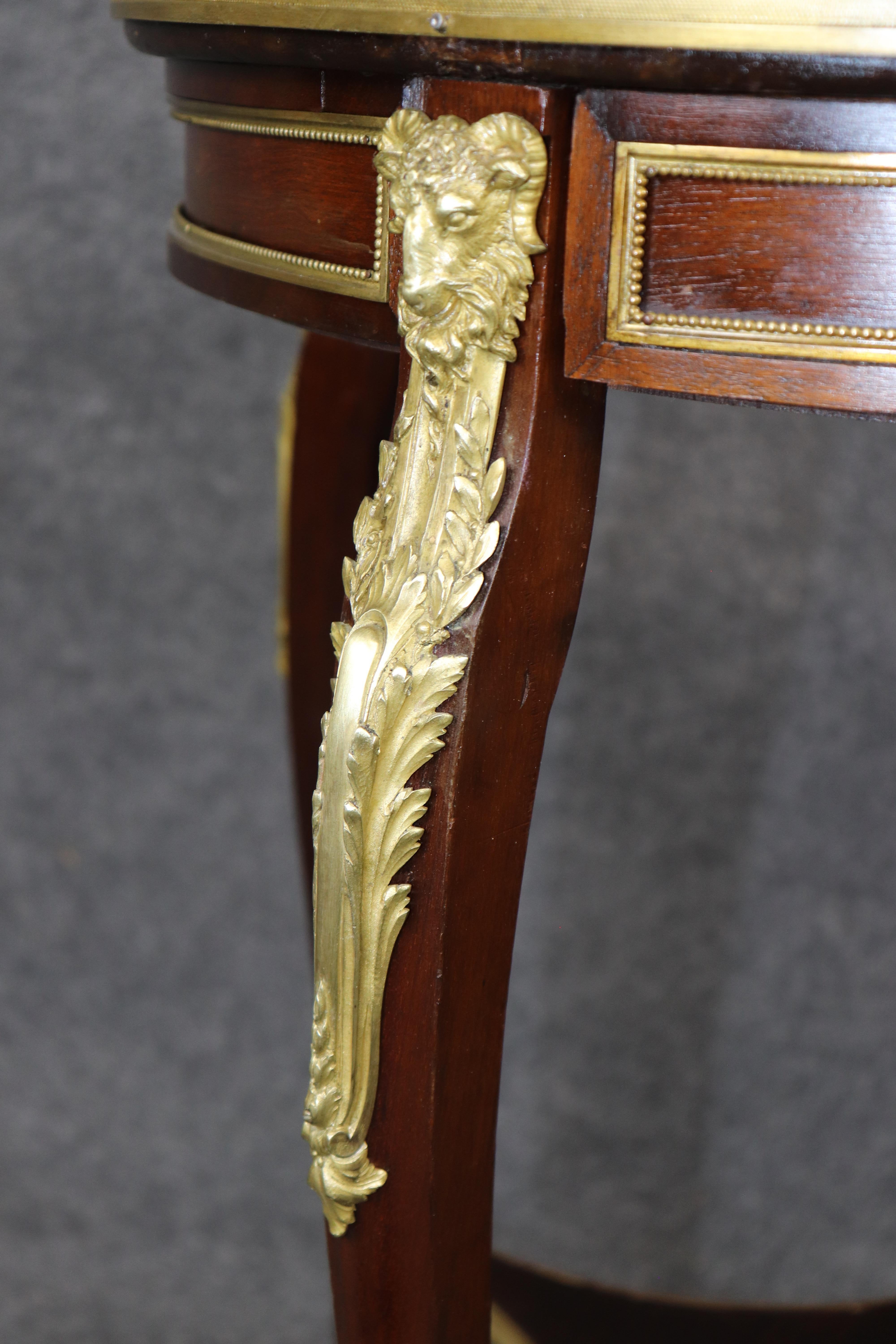 French Louis XV 1870s era Marble Top Bronze Mounted Mahogany Round End by Millet For Sale 9