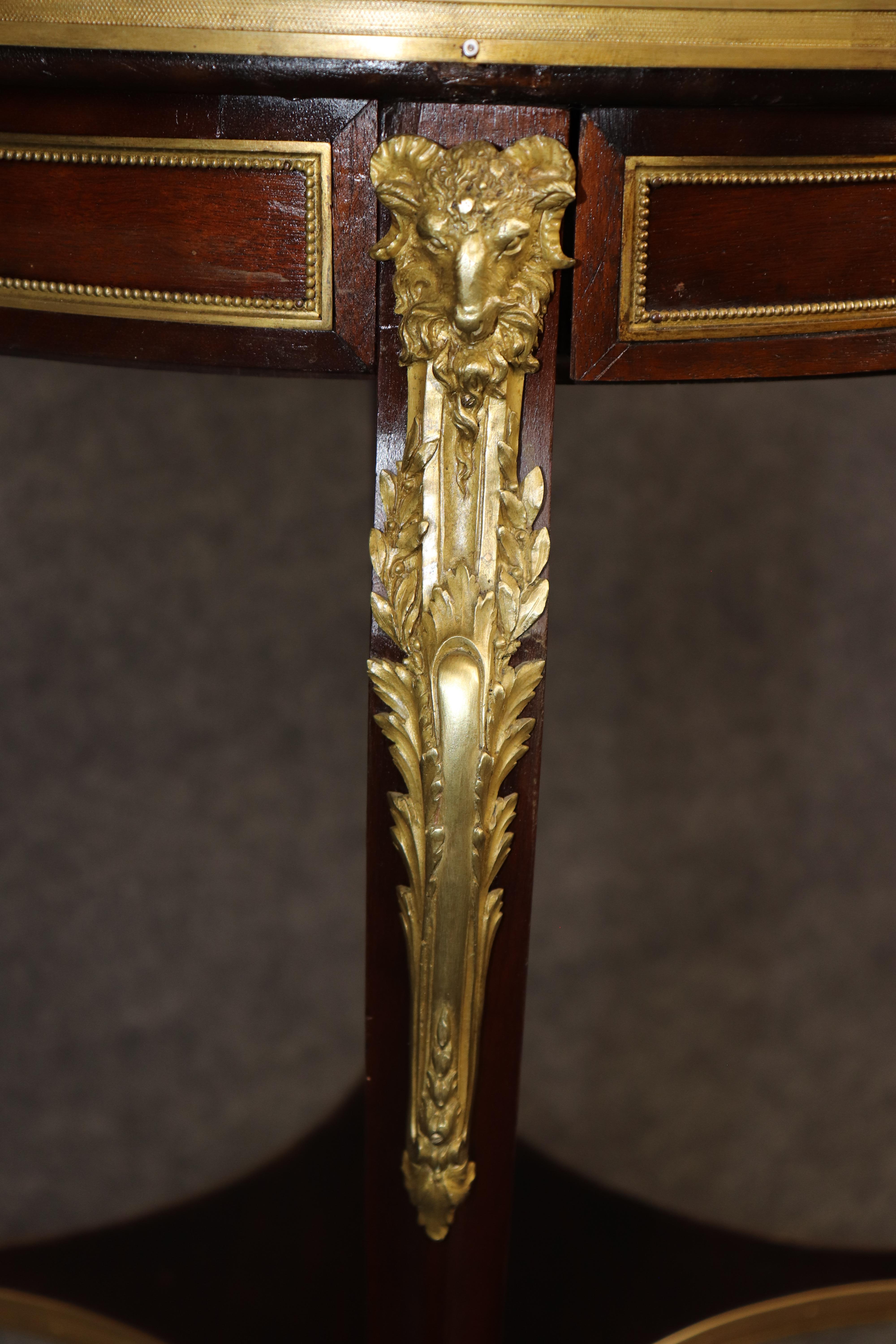 French Louis XV 1870s era Marble Top Bronze Mounted Mahogany Round End by Millet For Sale 10