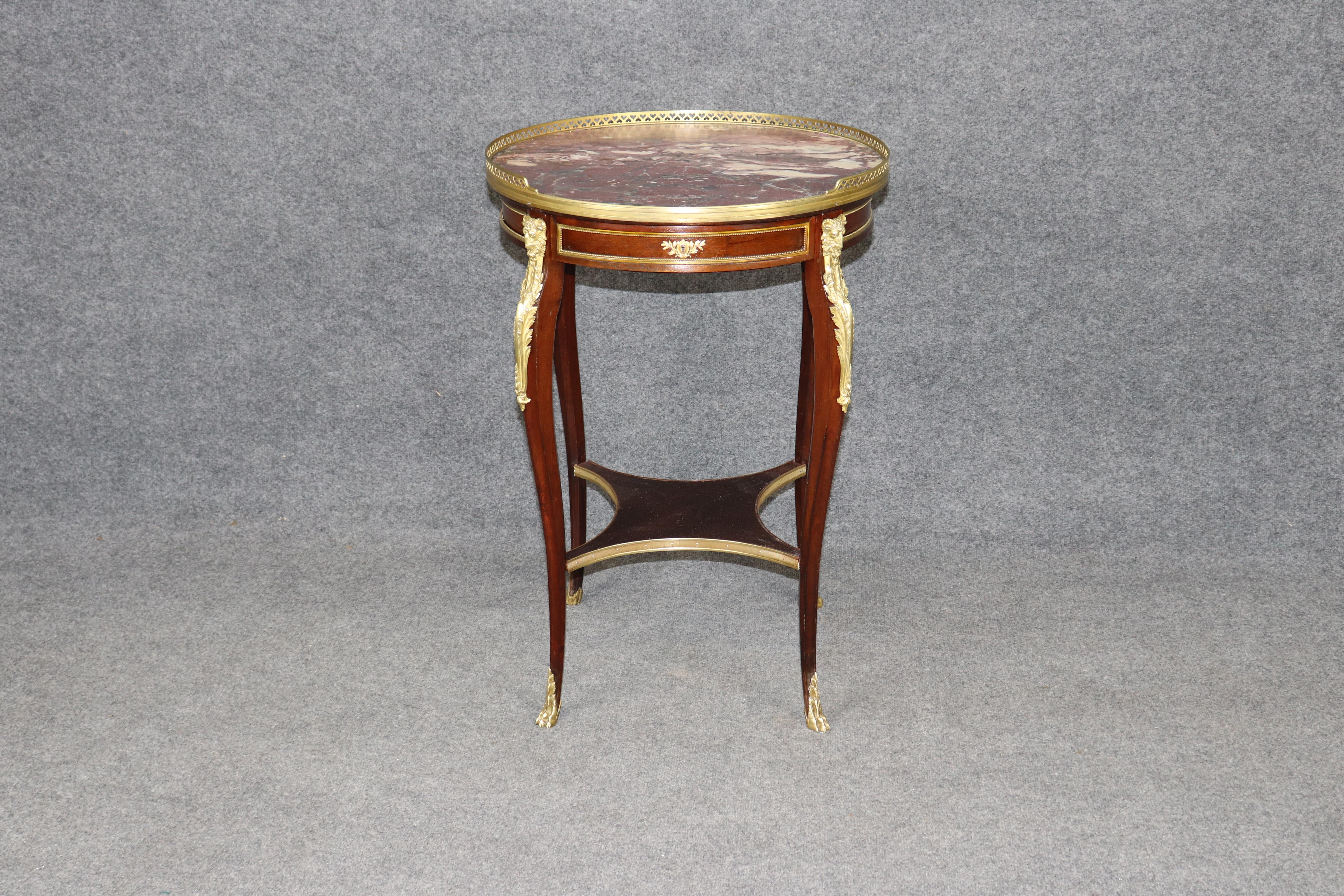 Late 19th Century French Louis XV 1870s era Marble Top Bronze Mounted Mahogany Round End by Millet For Sale