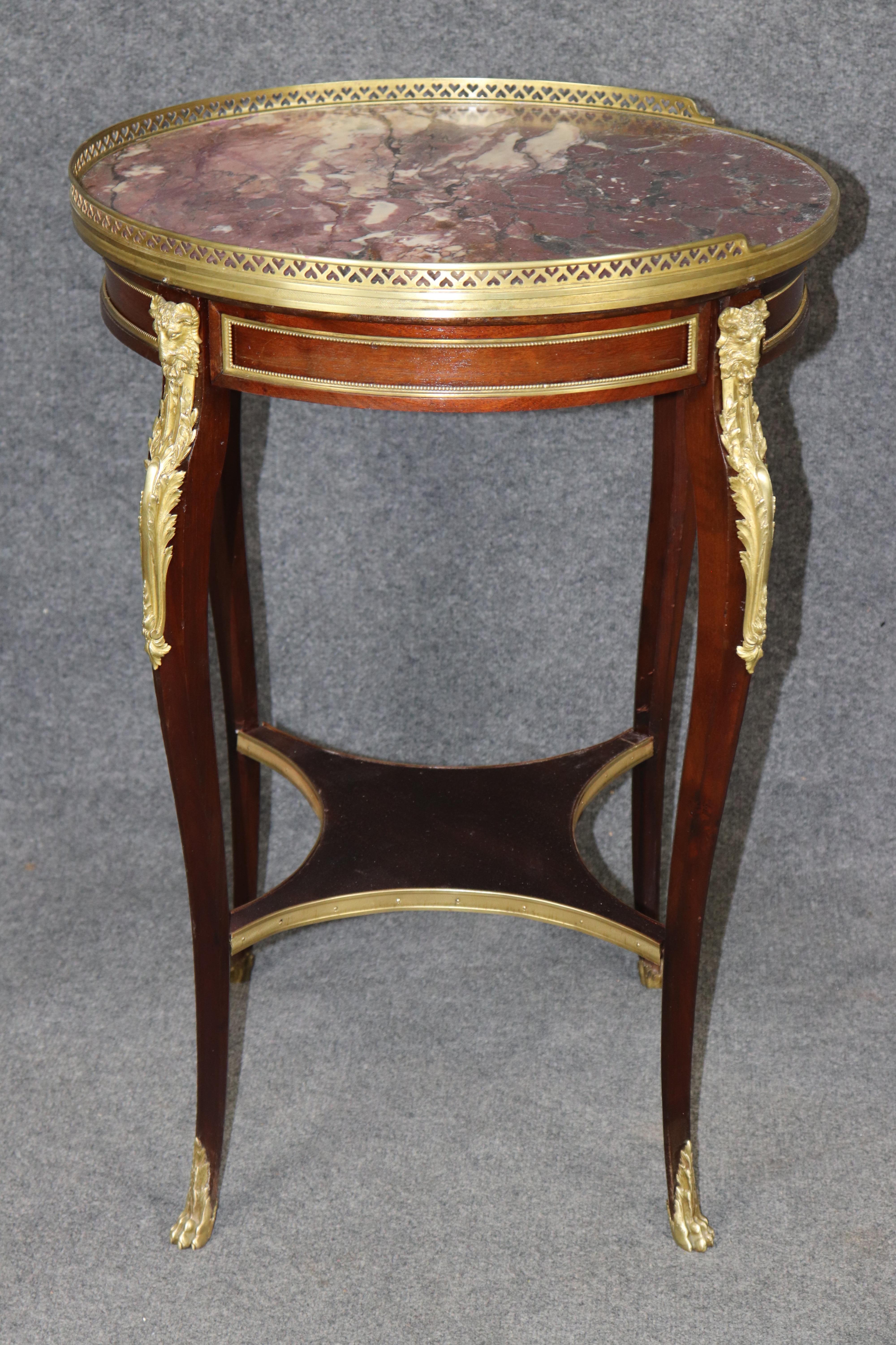 French Louis XV 1870s era Marble Top Bronze Mounted Mahogany Round End by Millet For Sale 3