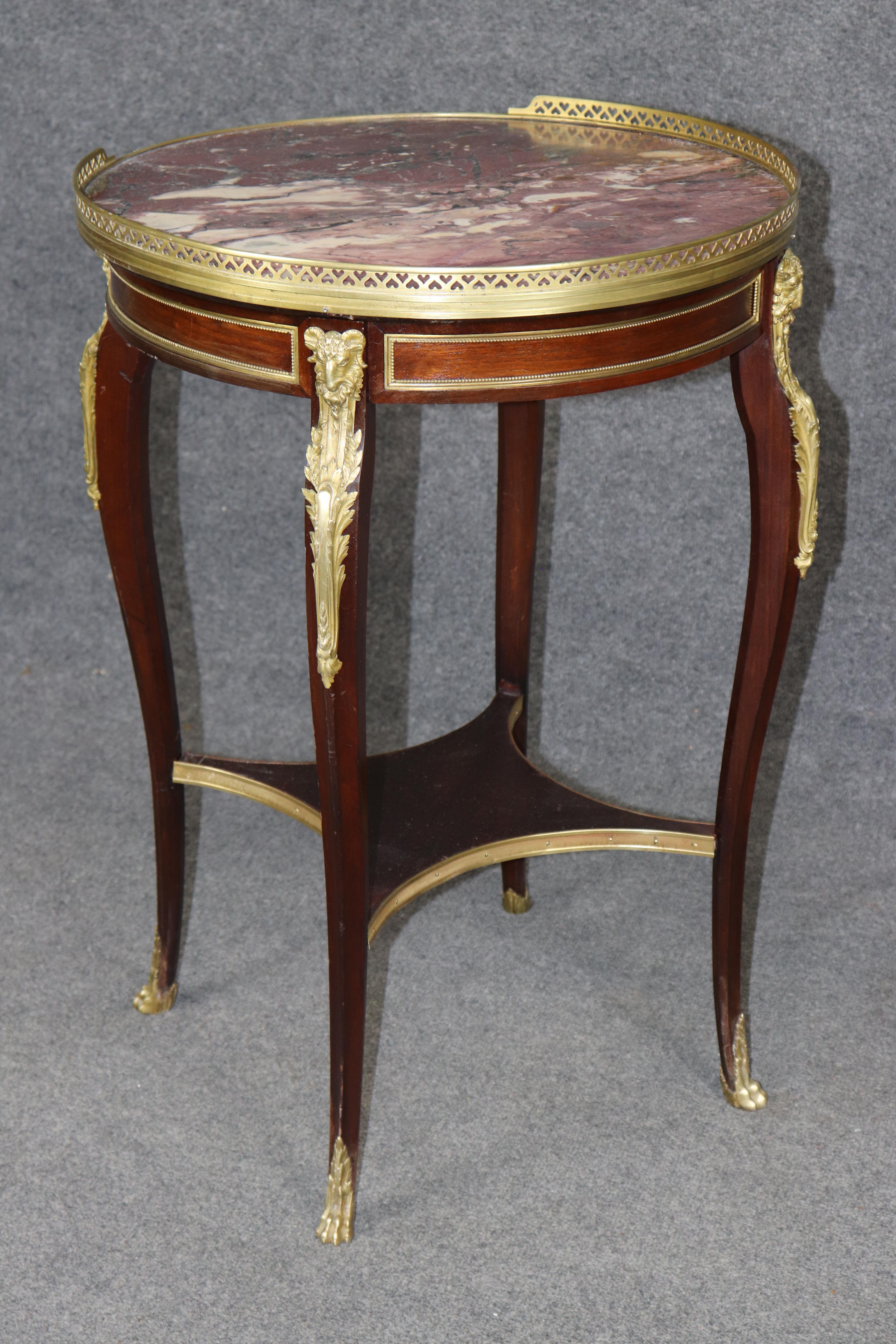 French Louis XV 1870s era Marble Top Bronze Mounted Mahogany Round End by Millet For Sale 4