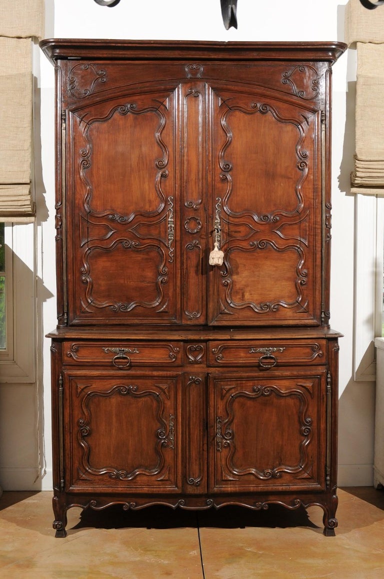 French Louis XV 18th Century Cherry Buffet à DeuxCorps from the Loire Valley For Sale at