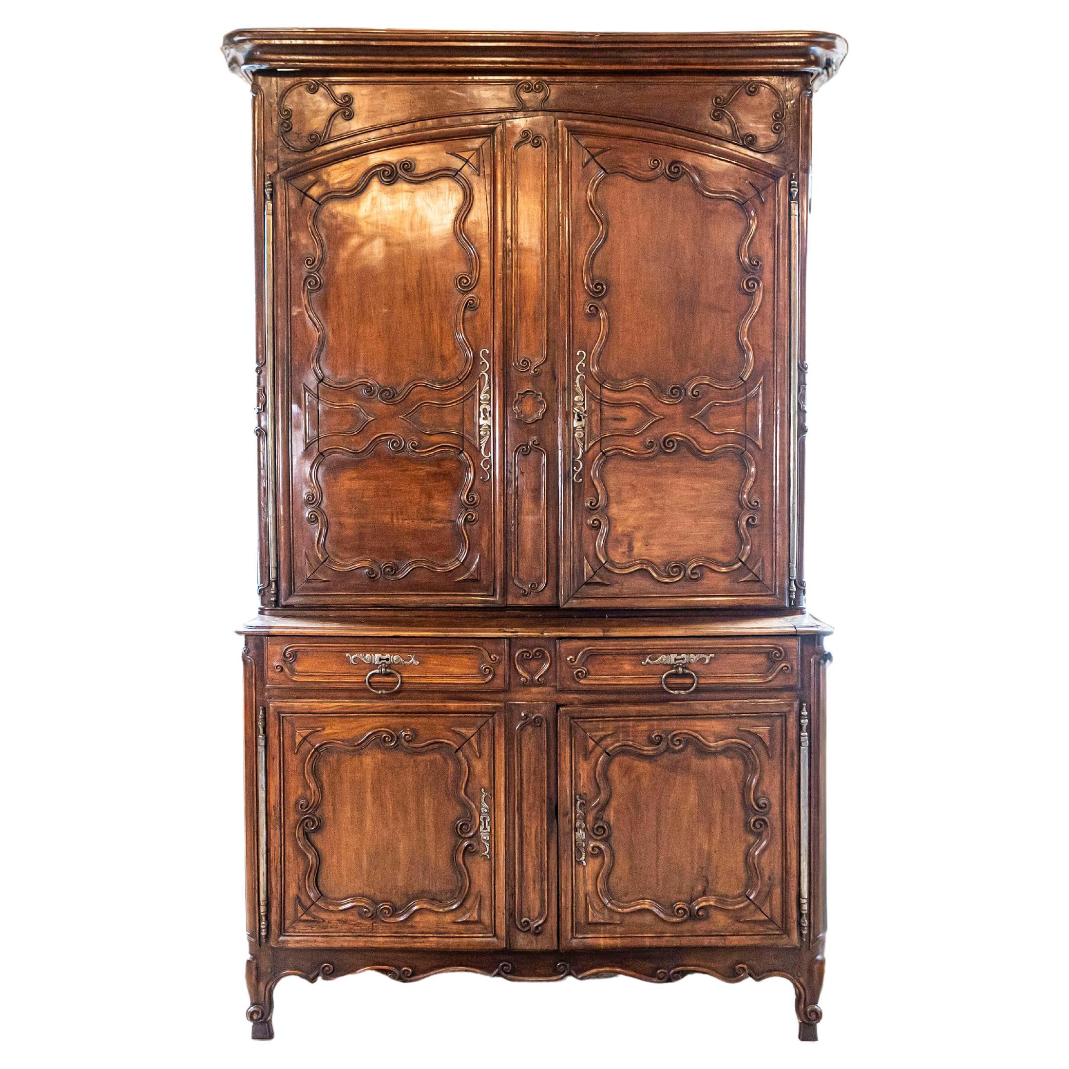 French Louis XV 18th Century Cherry Buffet à Deux-Corps from the Loire Valley