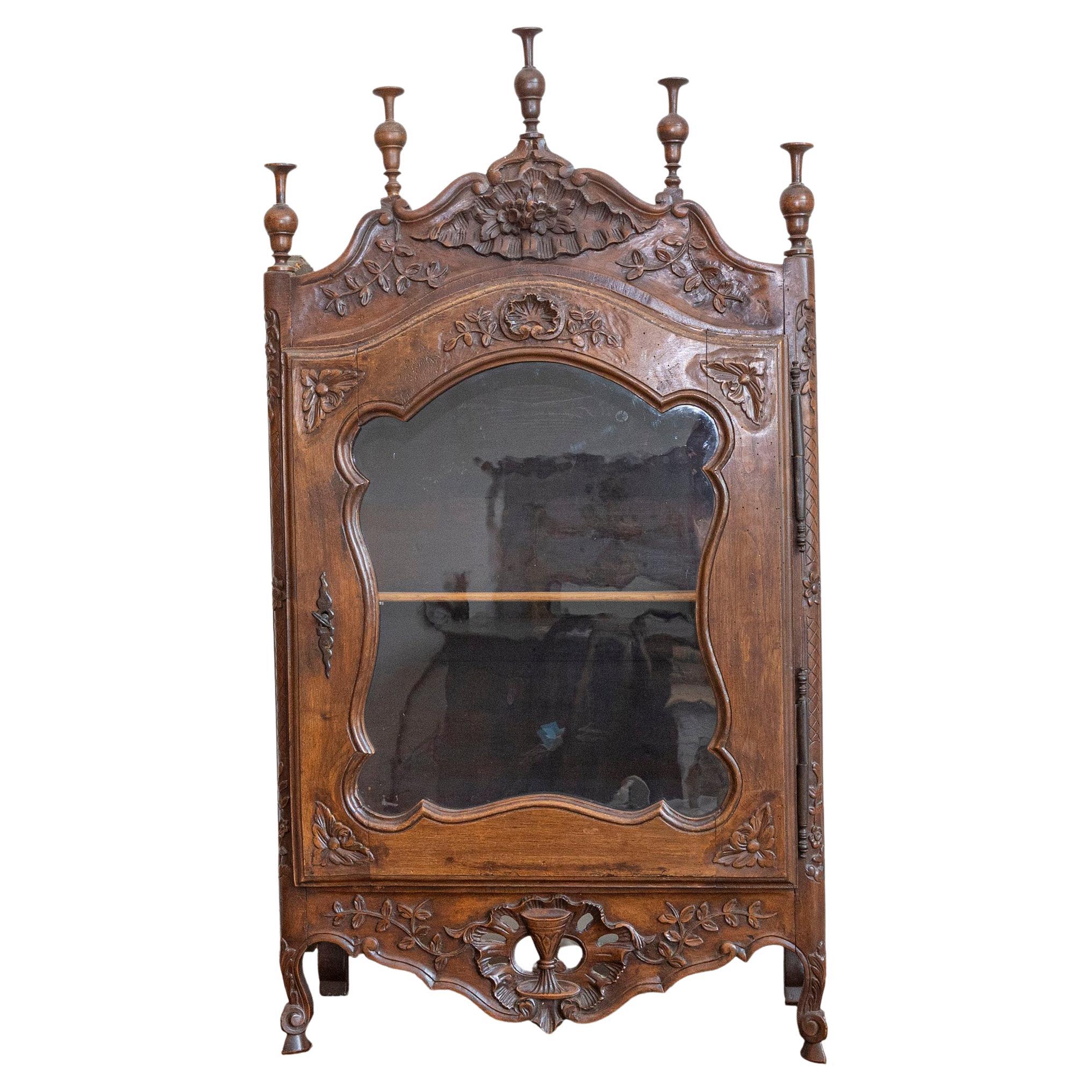 French Louis XV 18th Century Walnut Vitrine Display Cabinet with Glass Door
