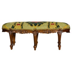 French Louis XV 19th Century Carved Walnut Footstool with Tapestry Upholstery