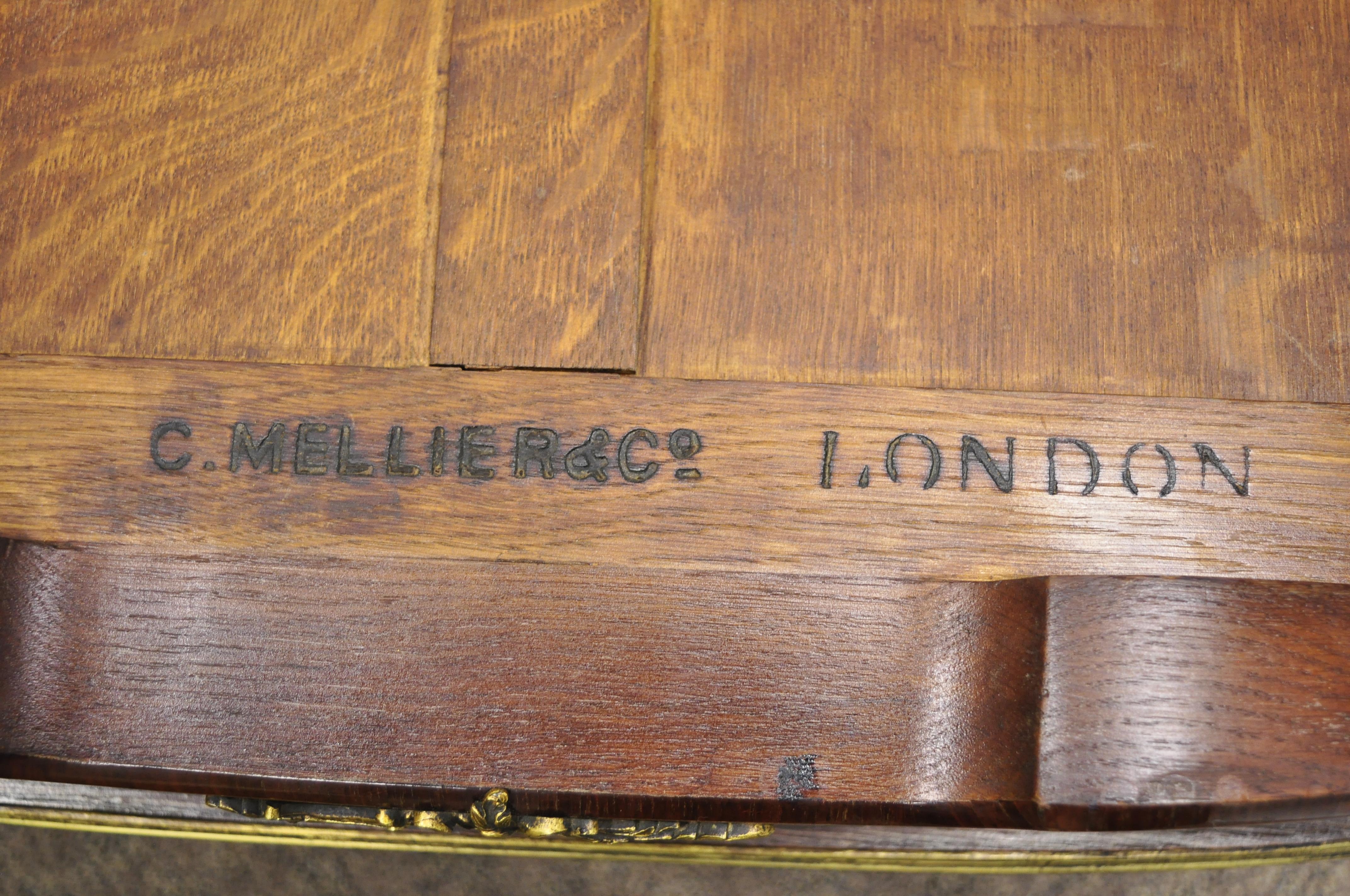 20ième siècle Table à 2 tiroirs Louis XV française marquetée et en cuir vert par C. Mellier & Co London en vente