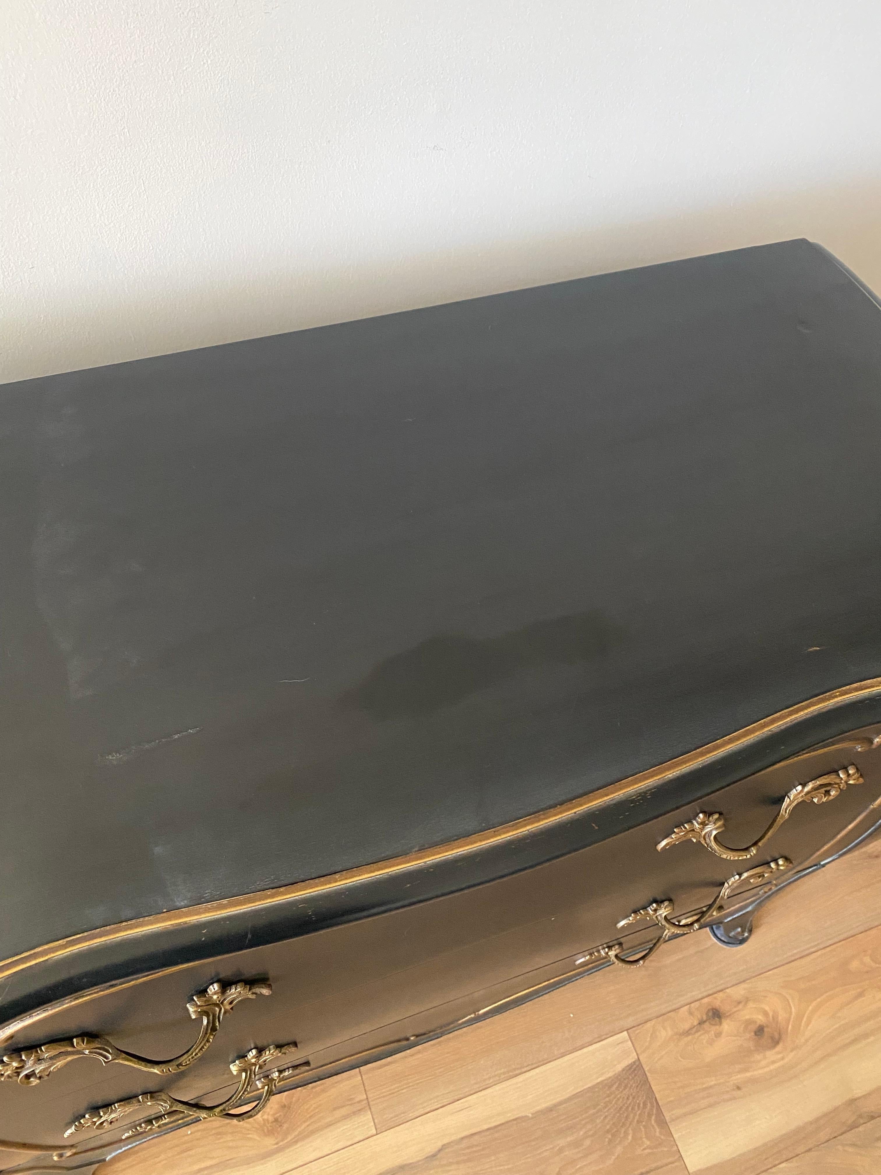 French Louis XV 3 Drawer Black Bombay Dresser Chest With Brass Mounts 3