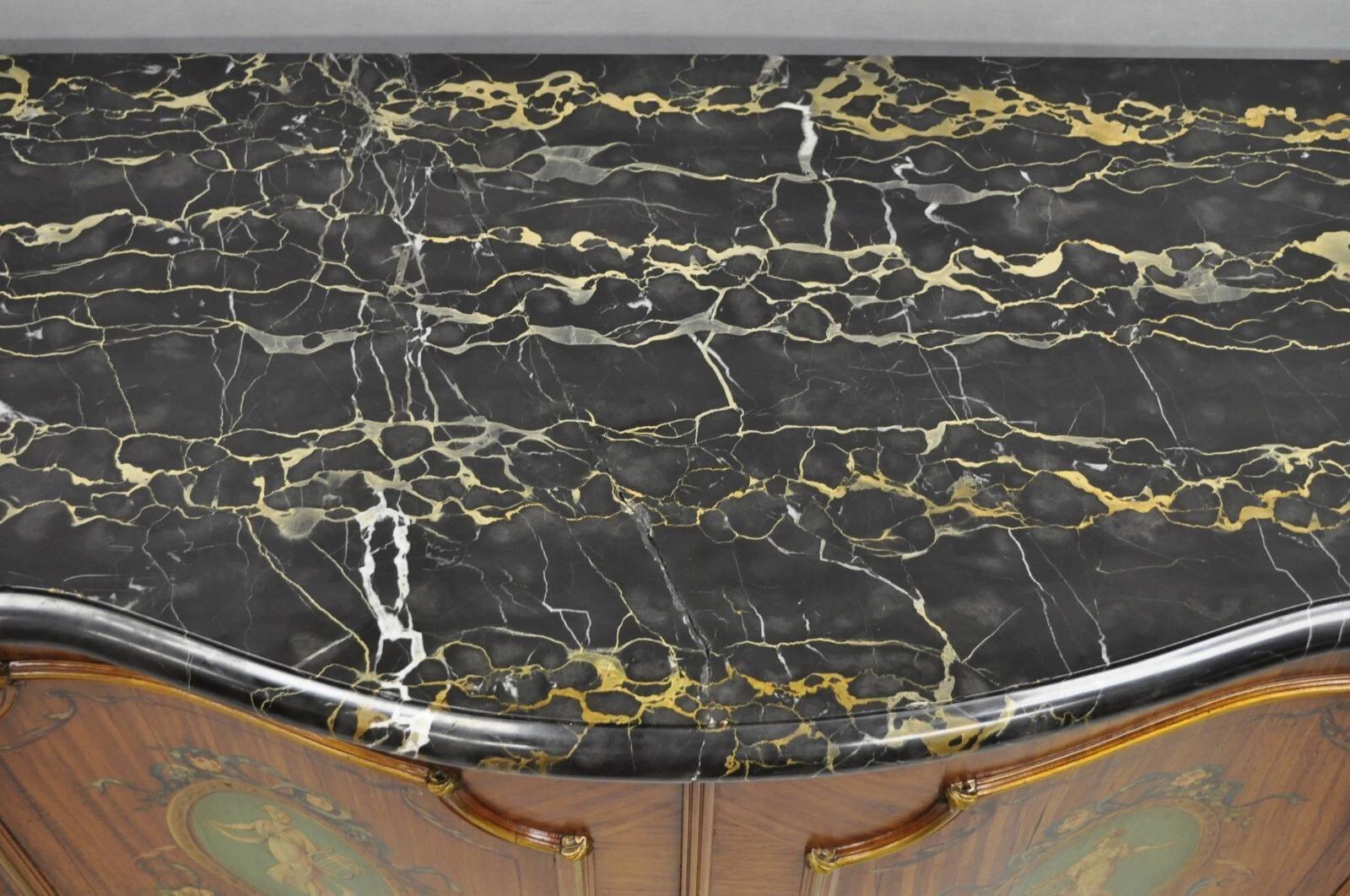 French Louis XV Adam Style Marble Top Kingwood Hand Painted Commode w/ Drawers For Sale 7