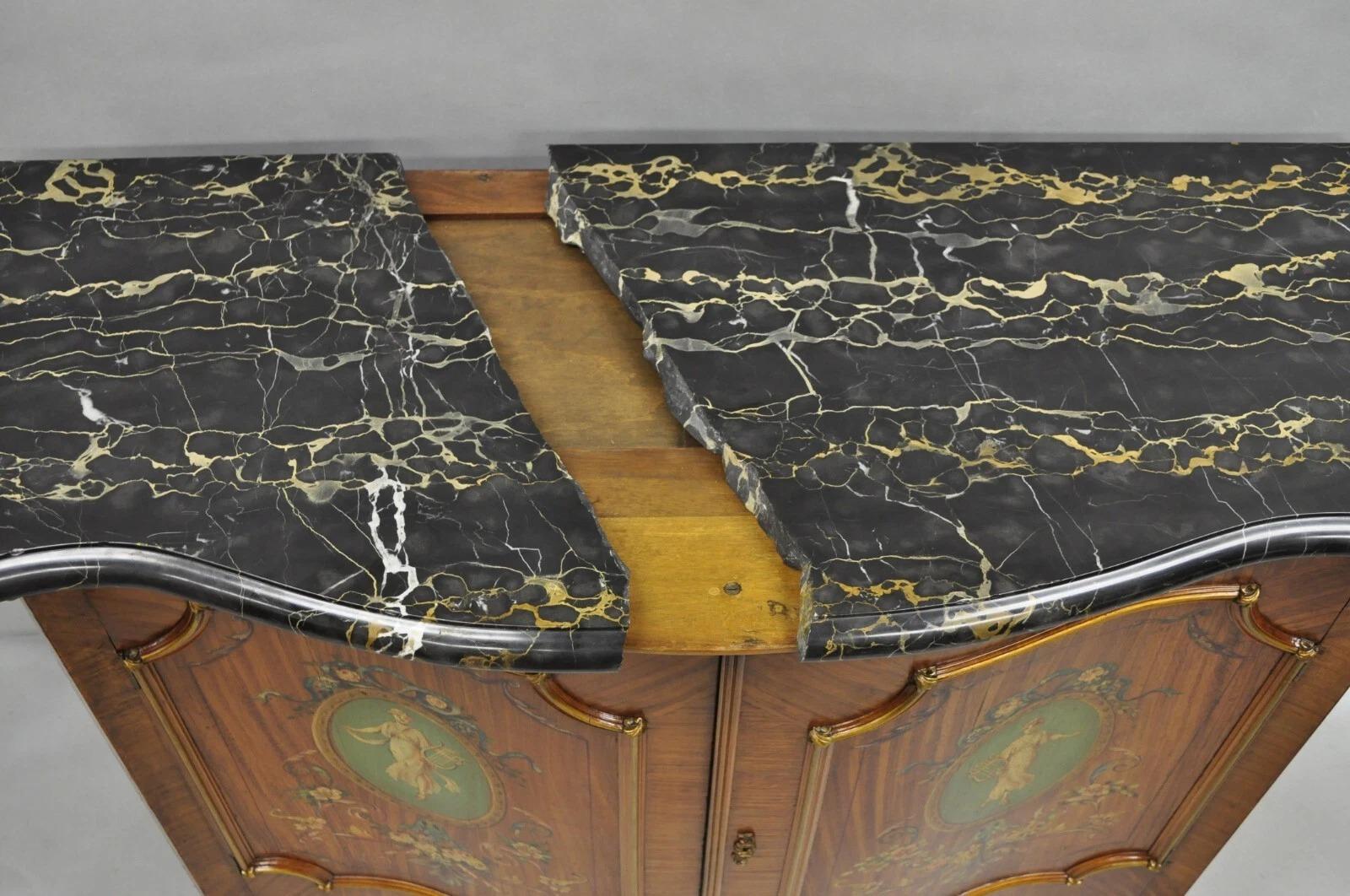 French Louis XV Adam Style Marble Top Kingwood Hand Painted Commode w/ Drawers For Sale 9