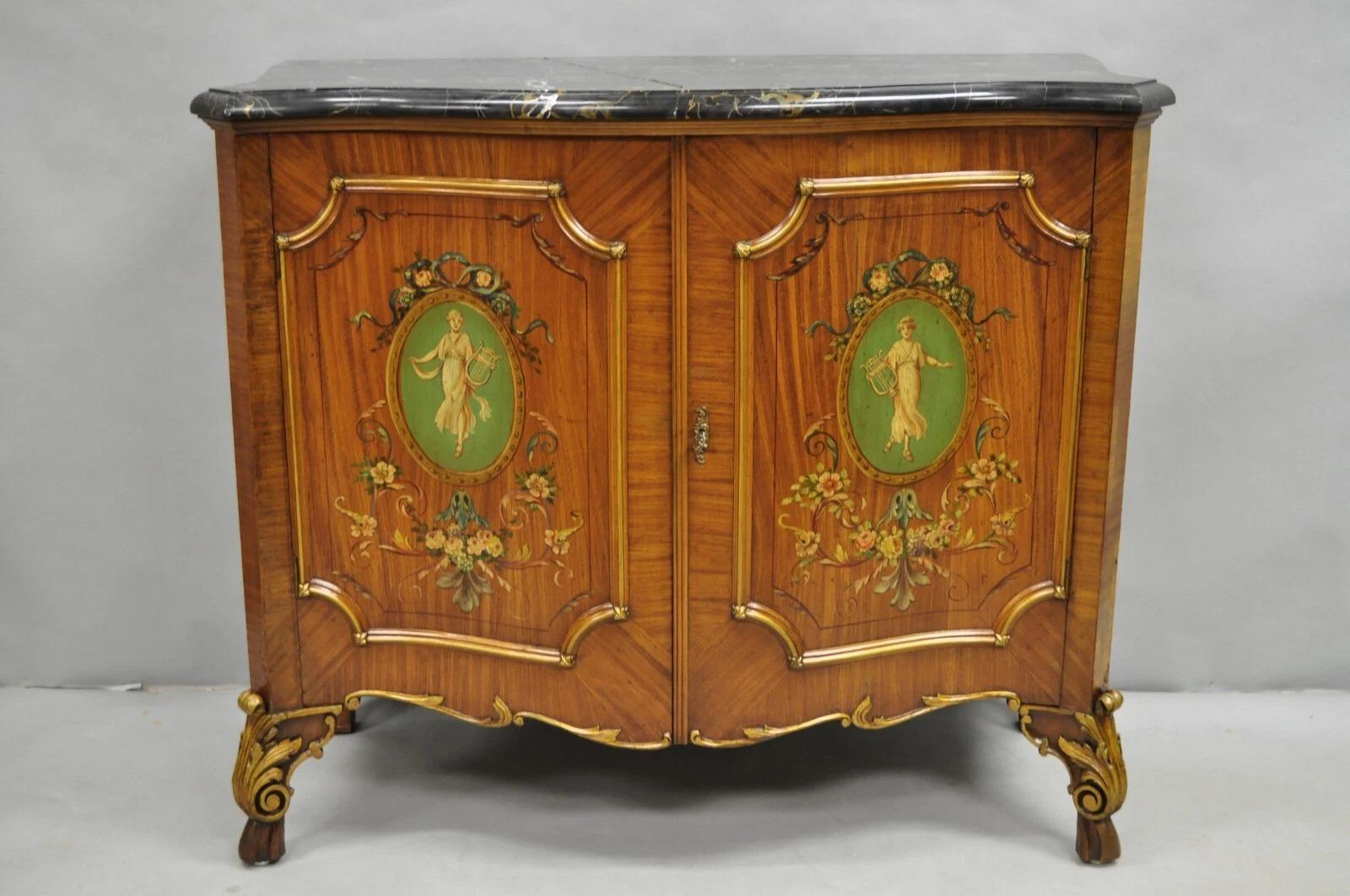 French Louis XV Adam Style Marble Top Kingwood Hand Painted Commode w/ Drawers For Sale 10