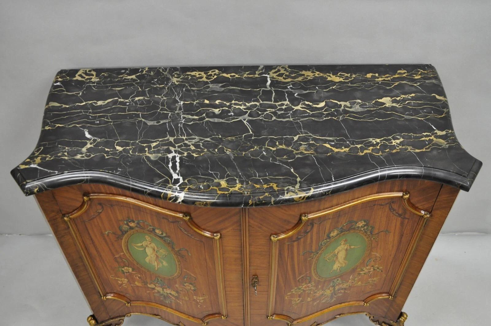 Unknown French Louis XV Adam Style Marble Top Kingwood Hand Painted Commode w/ Drawers For Sale