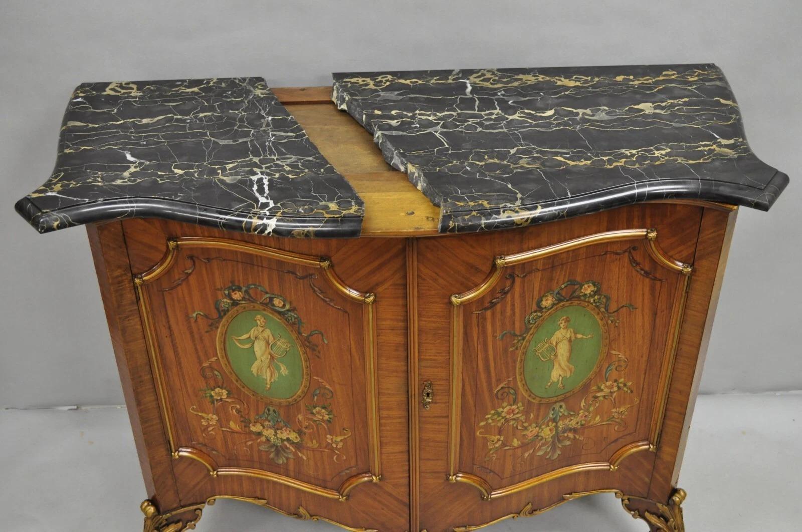 French Louis XV Adam Style Marble Top Kingwood Hand Painted Commode w/ Drawers In Good Condition For Sale In Philadelphia, PA