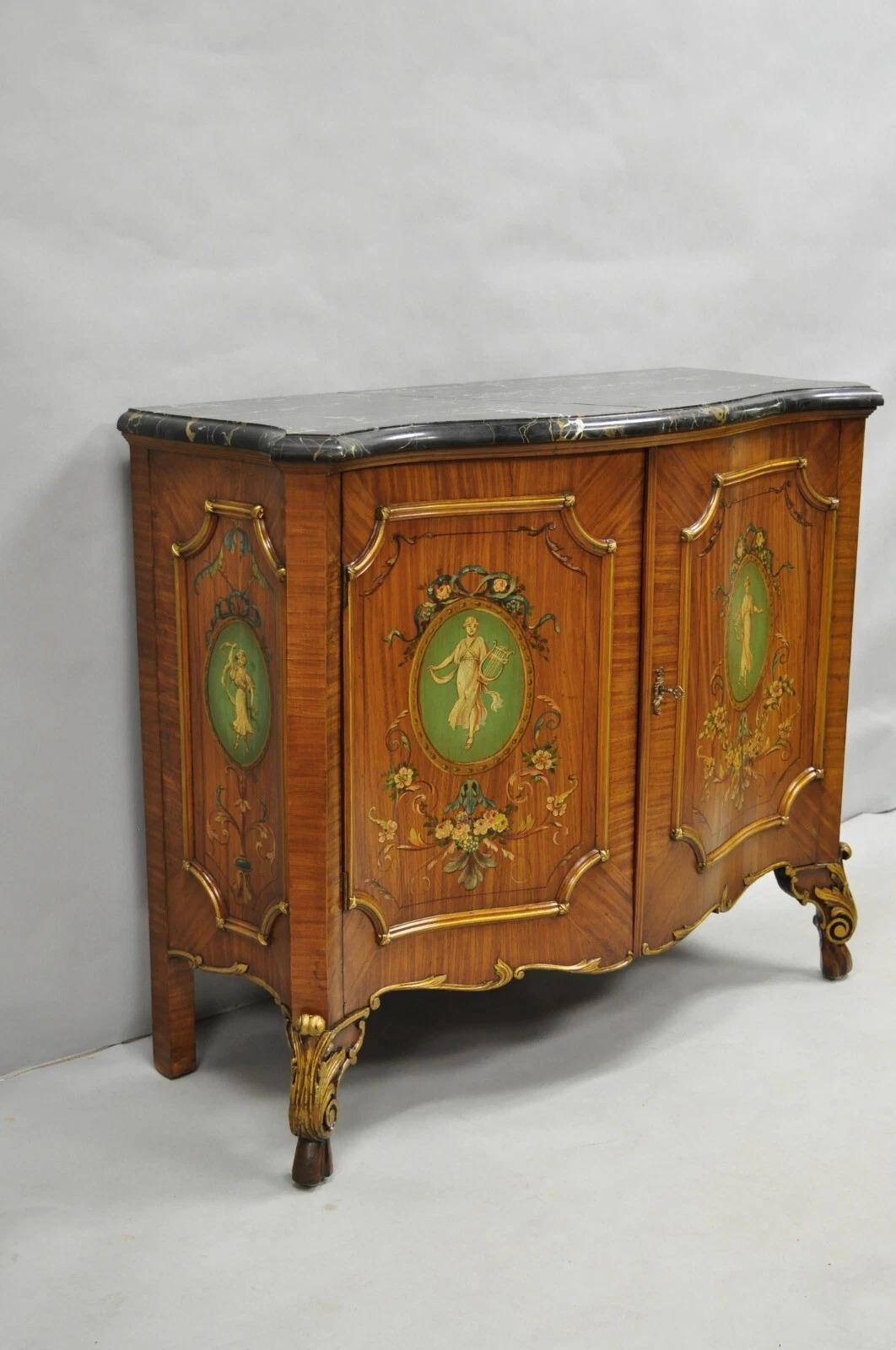 French Louis XV Adam Style Marble Top Kingwood Hand Painted Commode w/ Drawers For Sale 2
