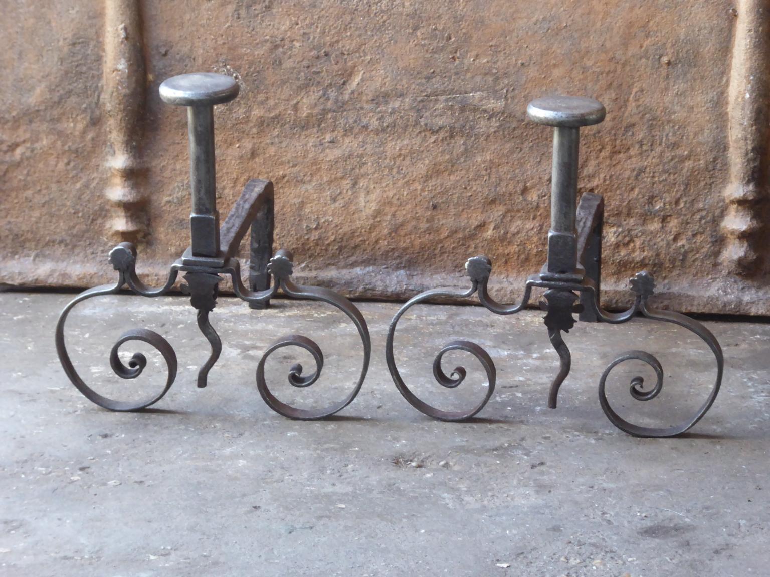 Forged French Louis XV Andirons or Firedogs, 18th Century For Sale