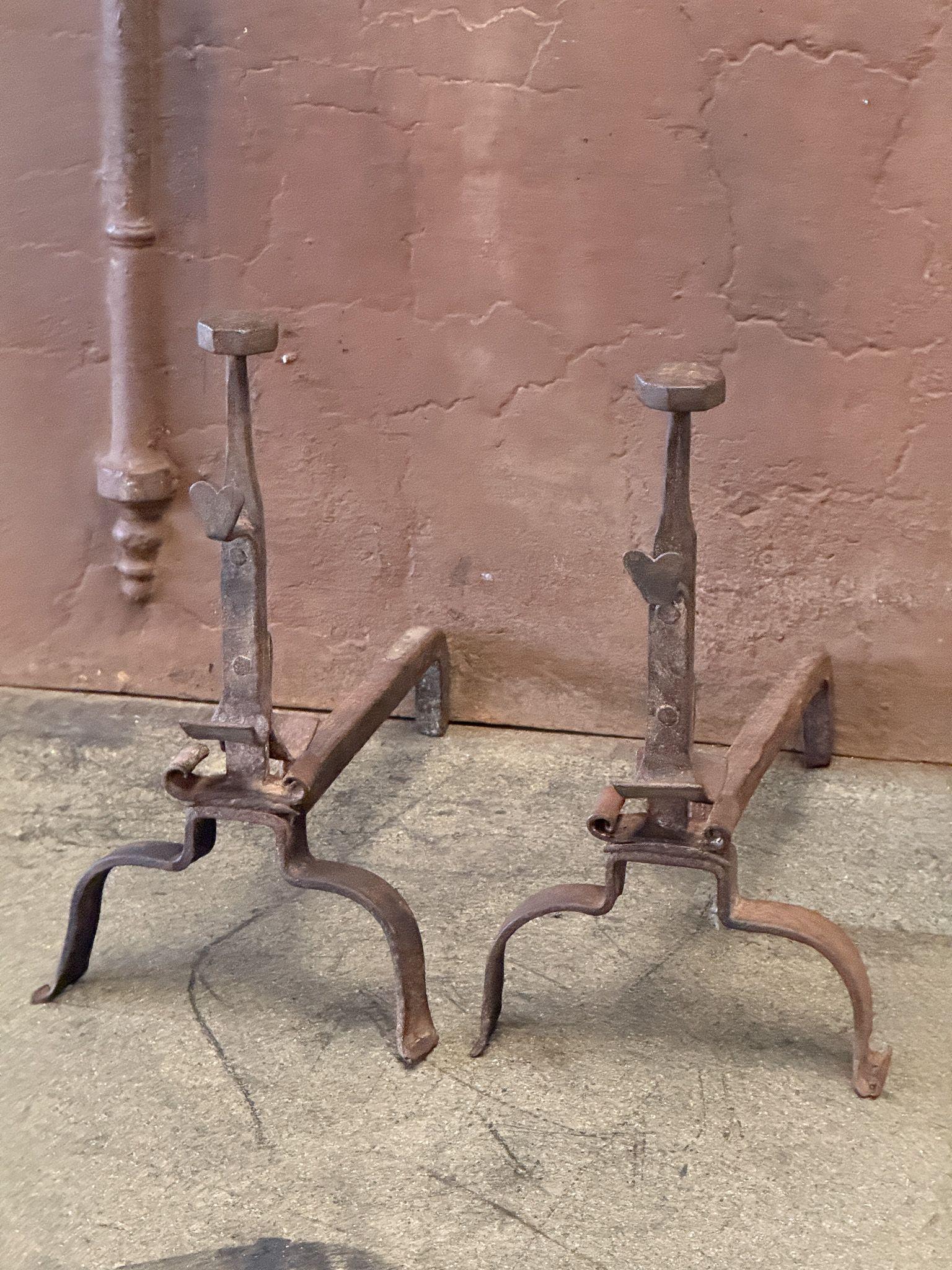 Forged French Louis XV Andirons or Firedogs, 18th Century Period For Sale
