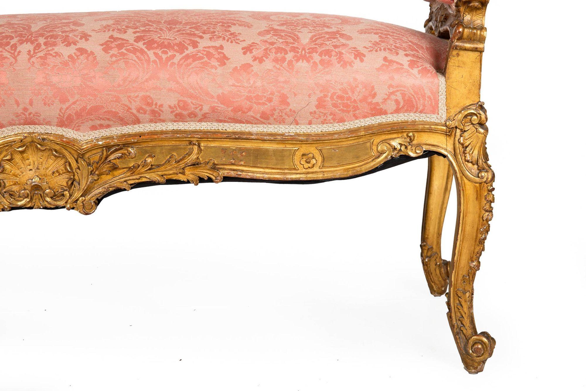 French Louis XV Antique Carved Giltwood Window Bench For Sale 12