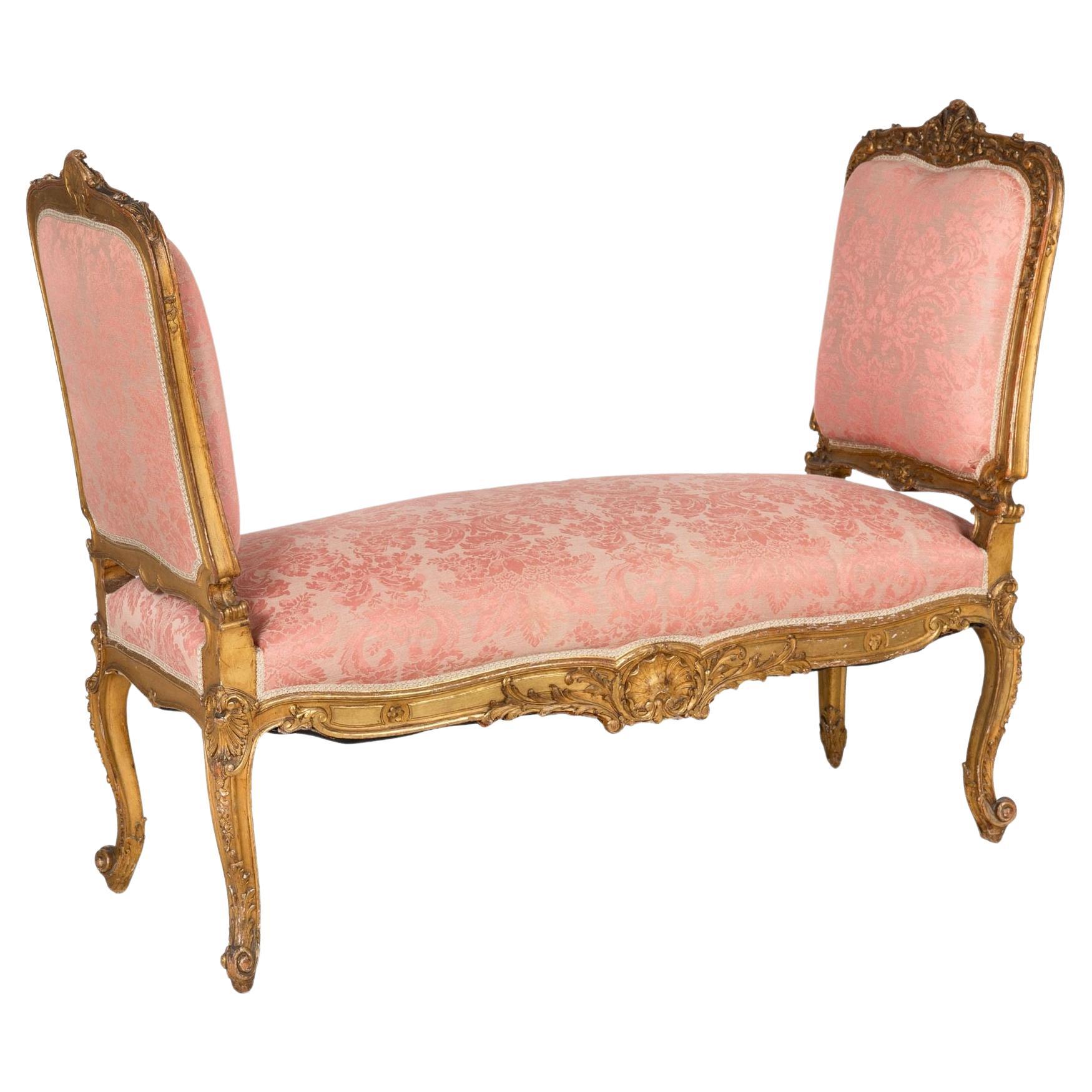 French Louis XV Antique Carved Giltwood Window Bench For Sale