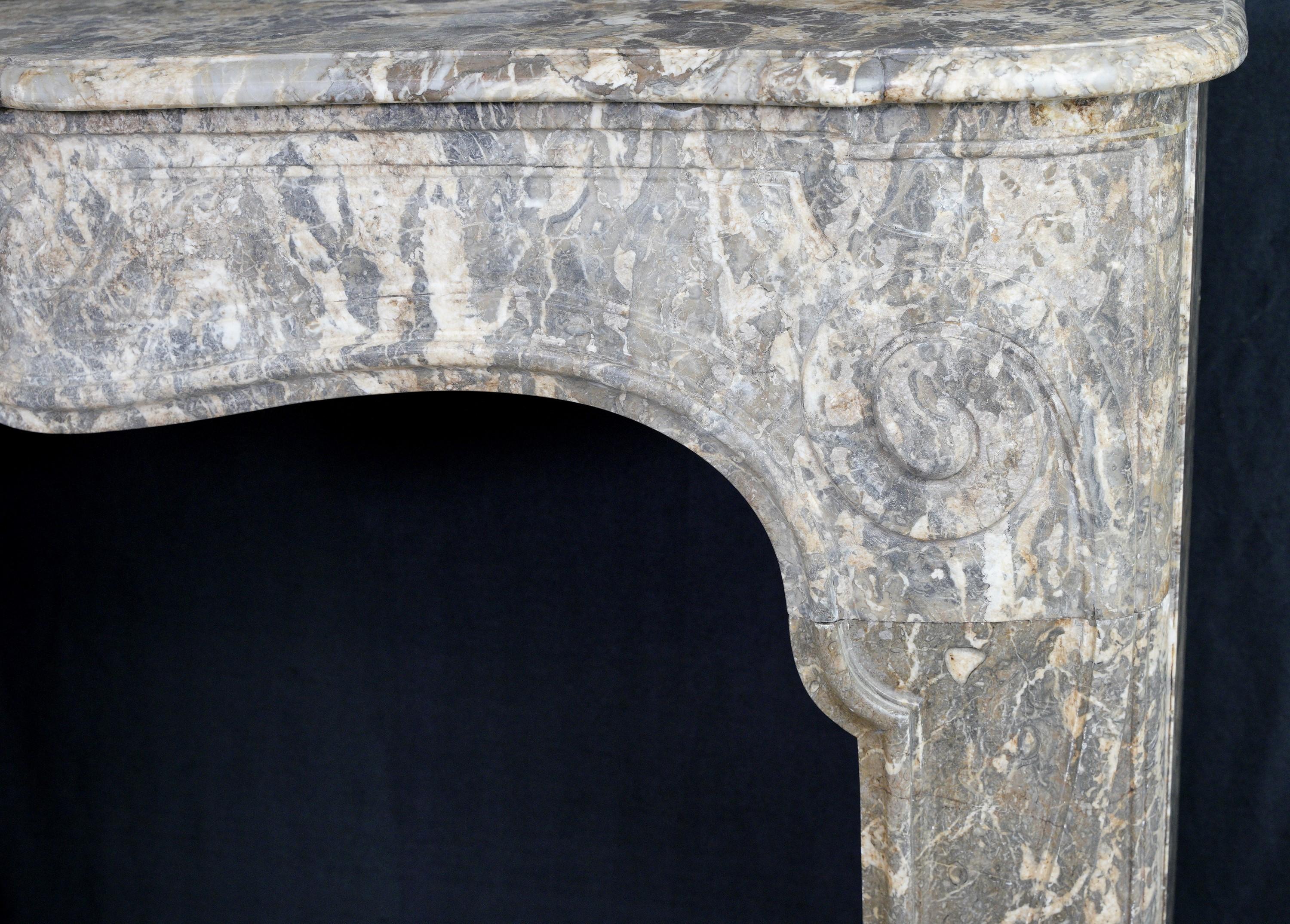 19th Century French Louis XV Antique Hand Carved Marble Mantel