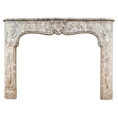 French Louis XV Antique Hand Carved Marble Mantel