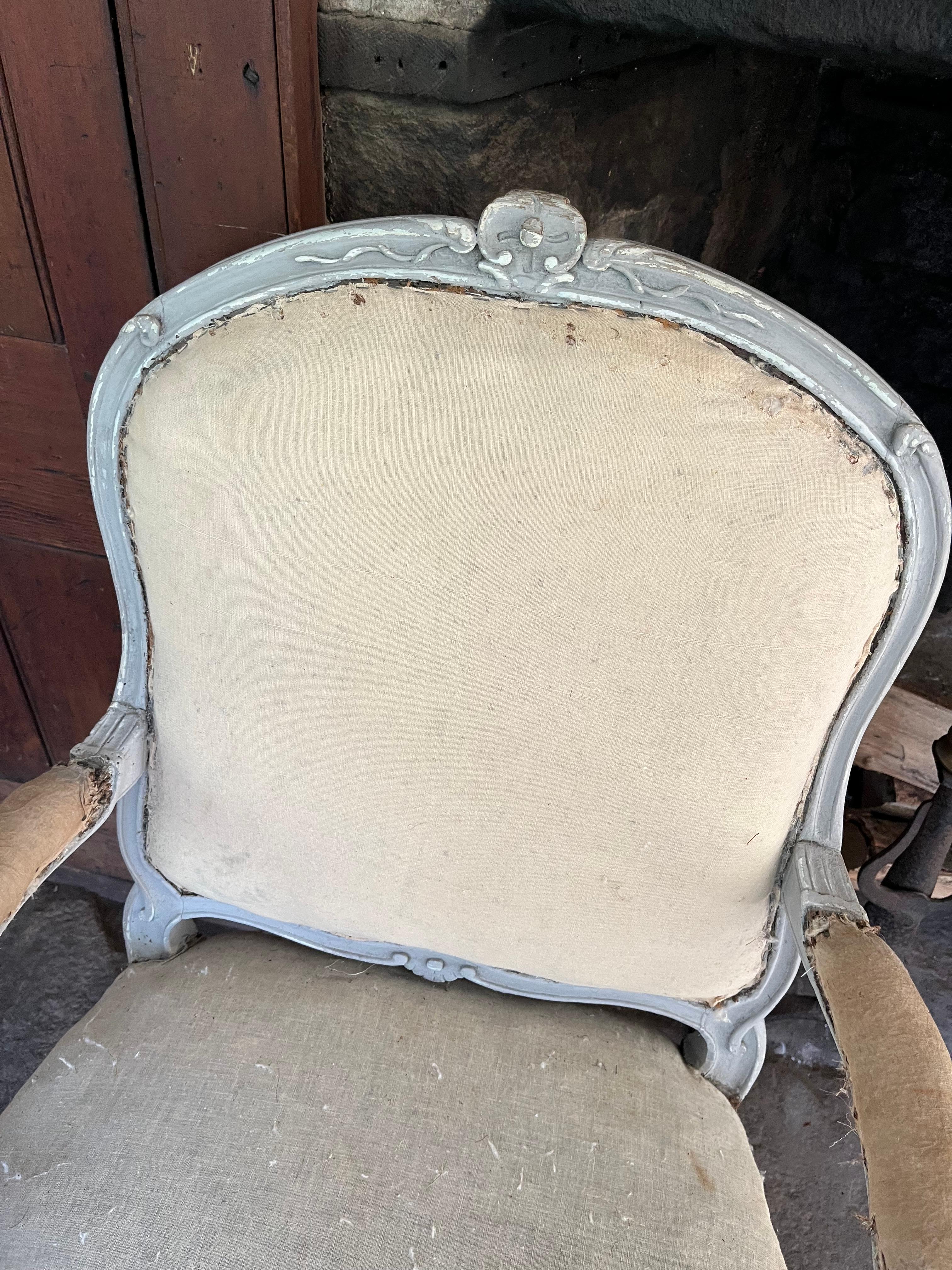 Hand-Carved French Louis XV Armchair, 18th Century For Sale