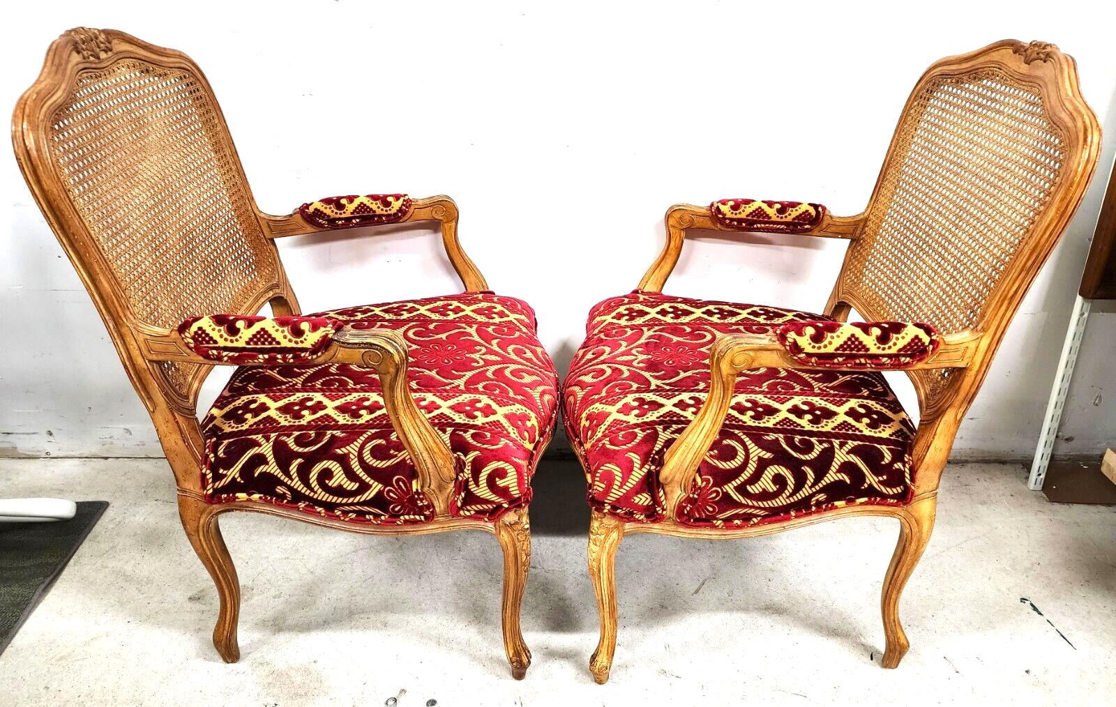 Velvet French Louis XV Armchairs Fauteuil Vintage For Sale