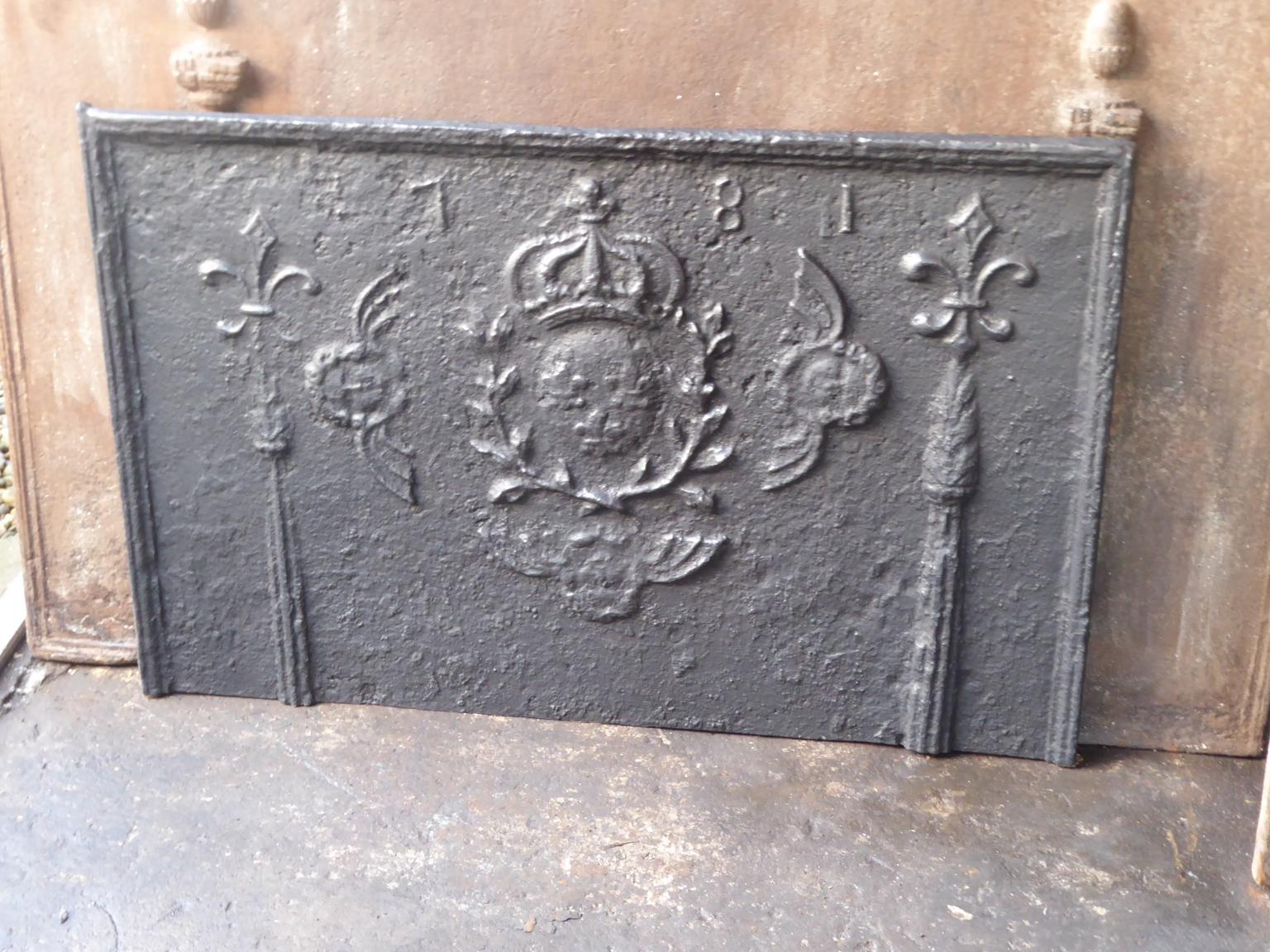 Cast French Louis XV 'Arms of France' Fireback, 18th Century