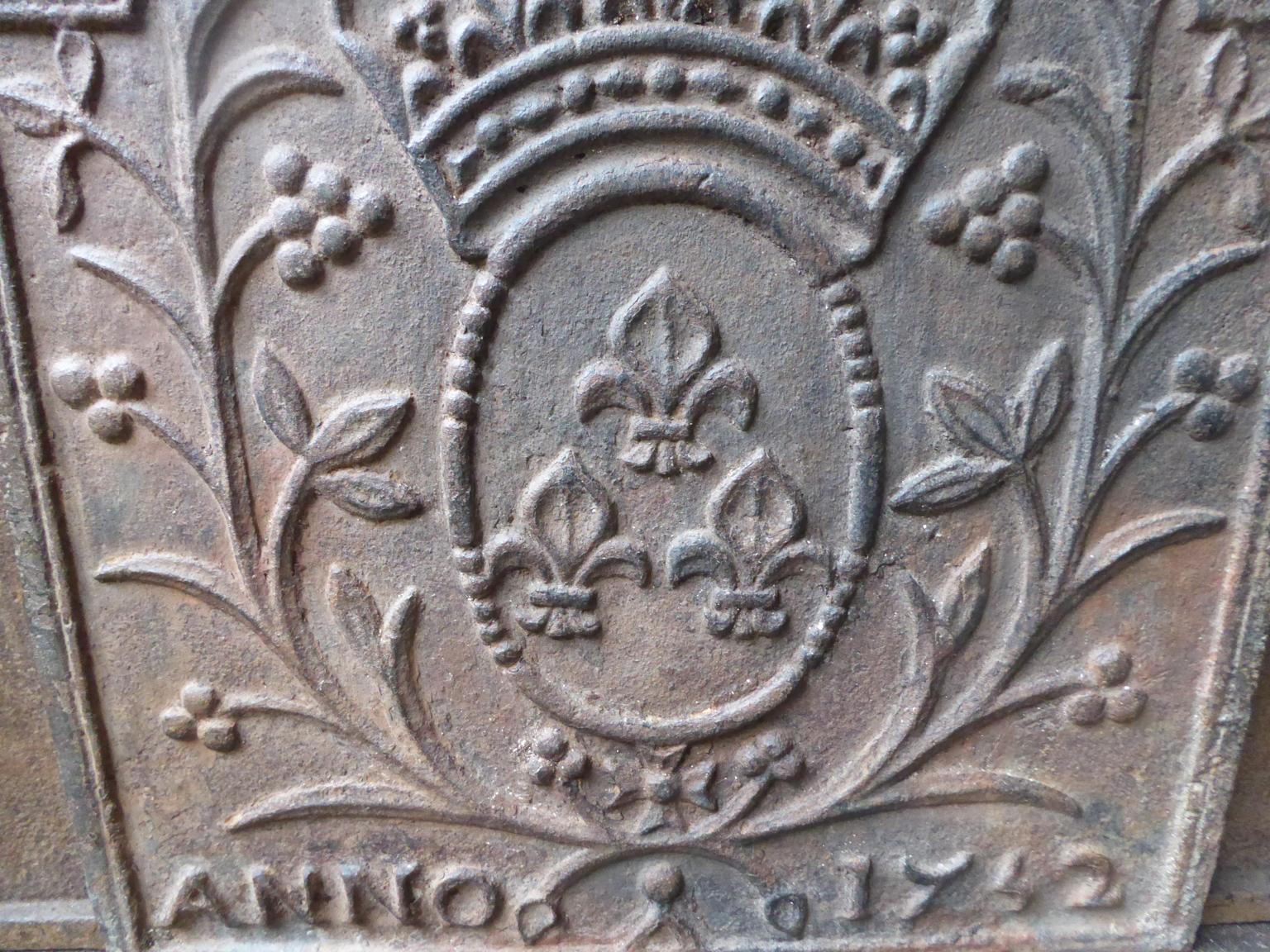 Iron French Louis XV 'Arms of France' Fireback, 18th Century
