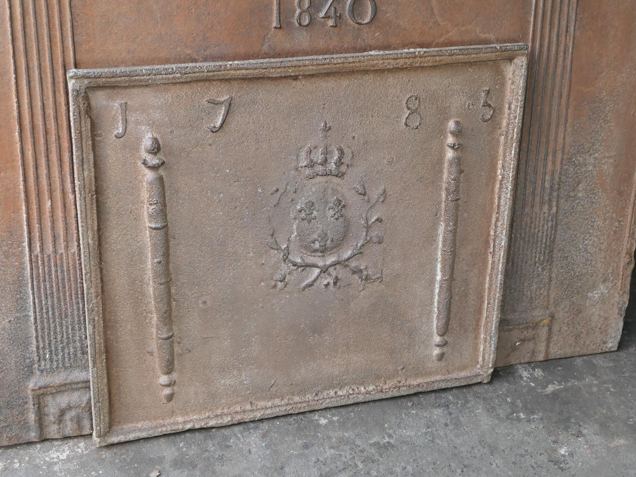 Iron French Louis XV 'Arms of France' Fireback / Backsplash, 18th Century For Sale
