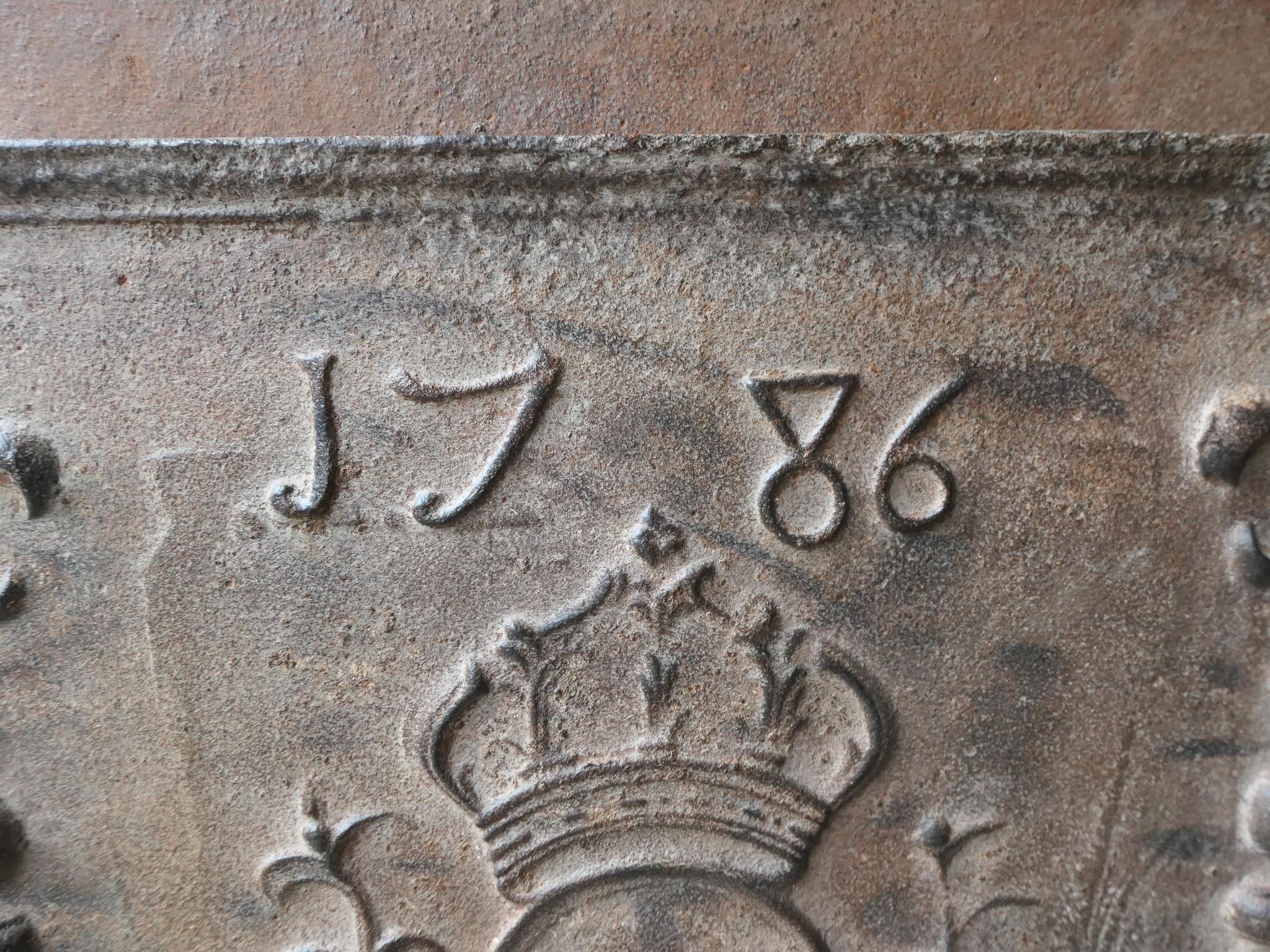 Iron Antique French Louis XV 'Arms of France' Fireback / Backsplash, 18th Century For Sale