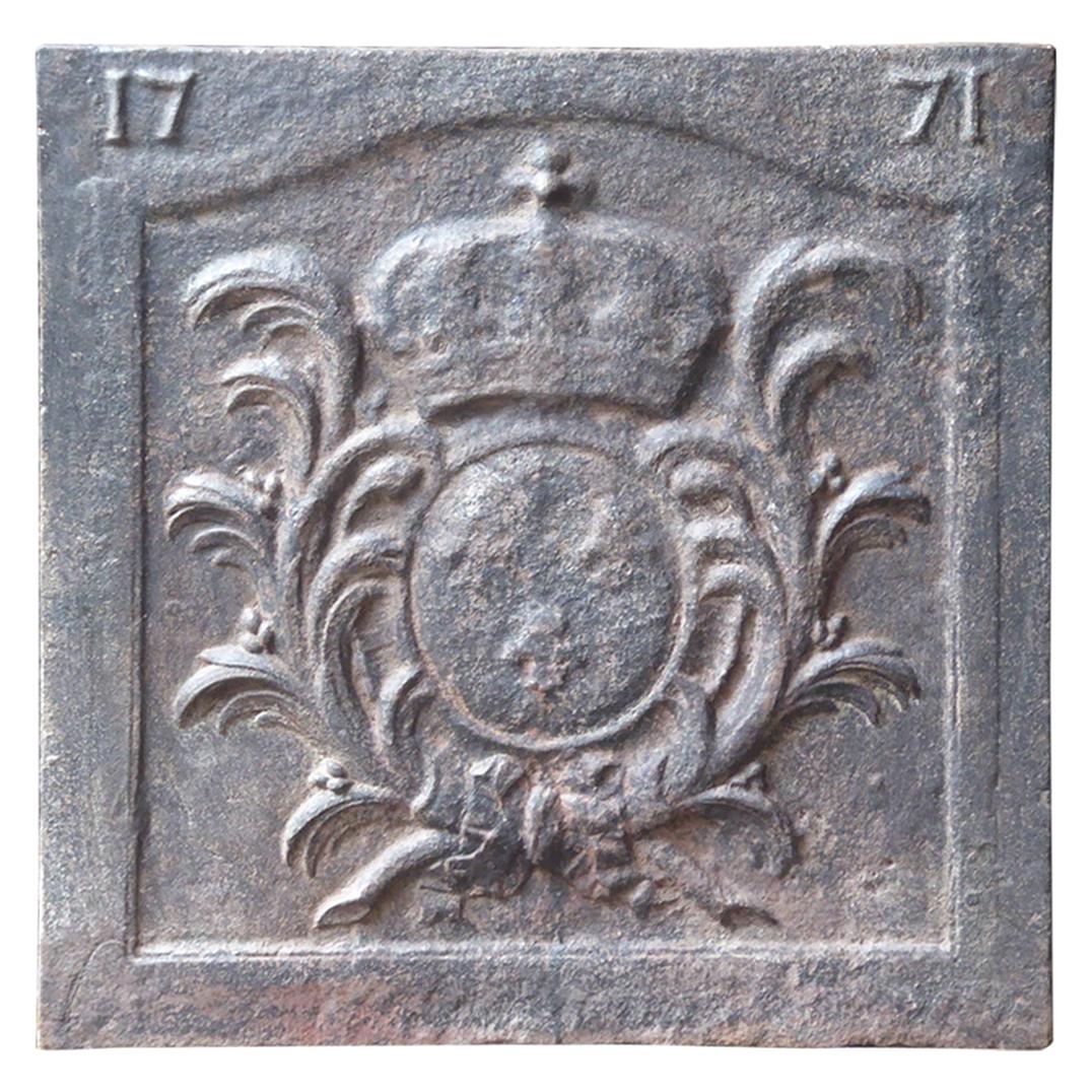 French Louis XV Arms of France Fireback, 18th Century