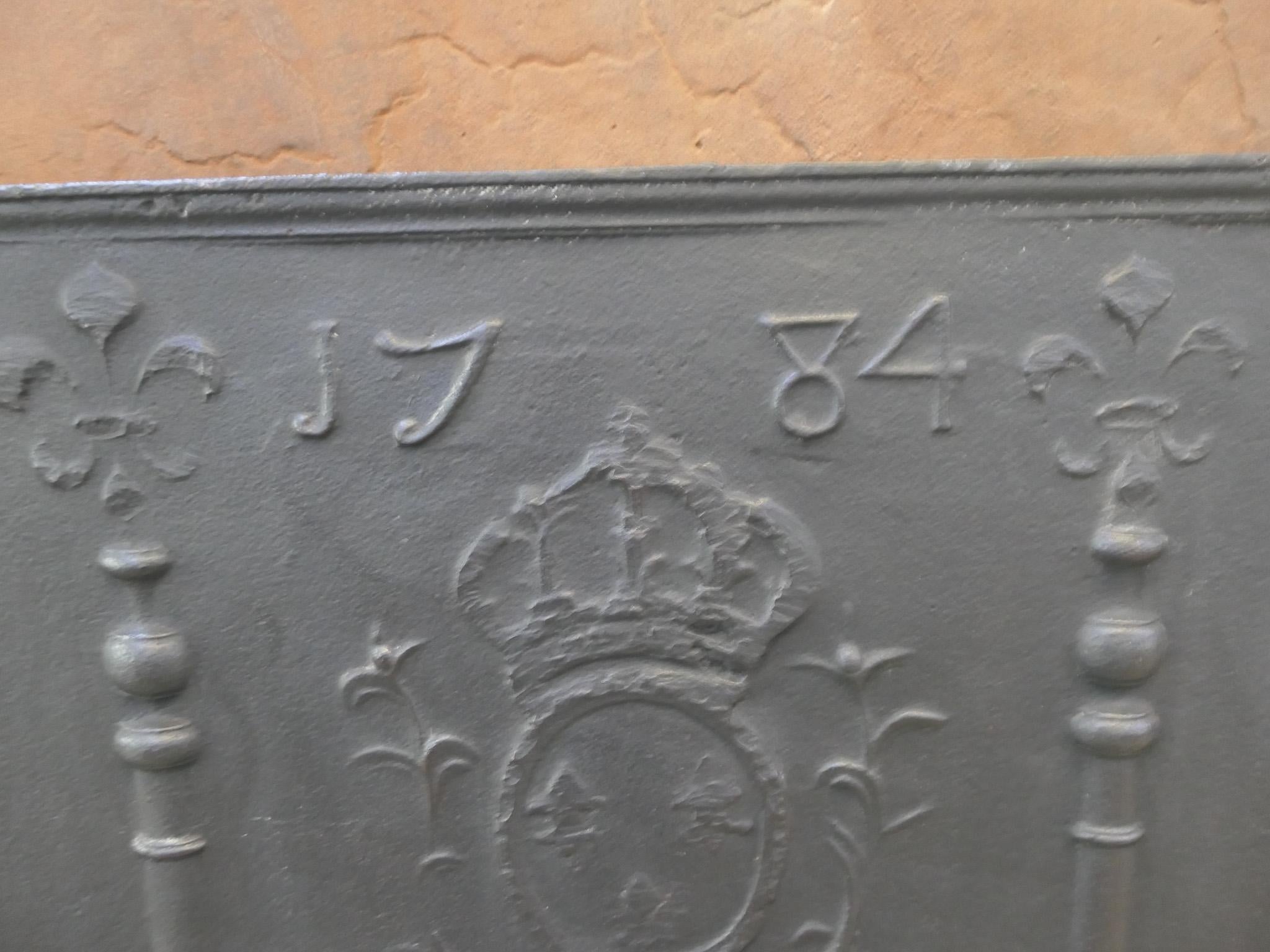 Calco Parafuoco francese Luigi XV 'Arms of France', 18° secolo in vendita