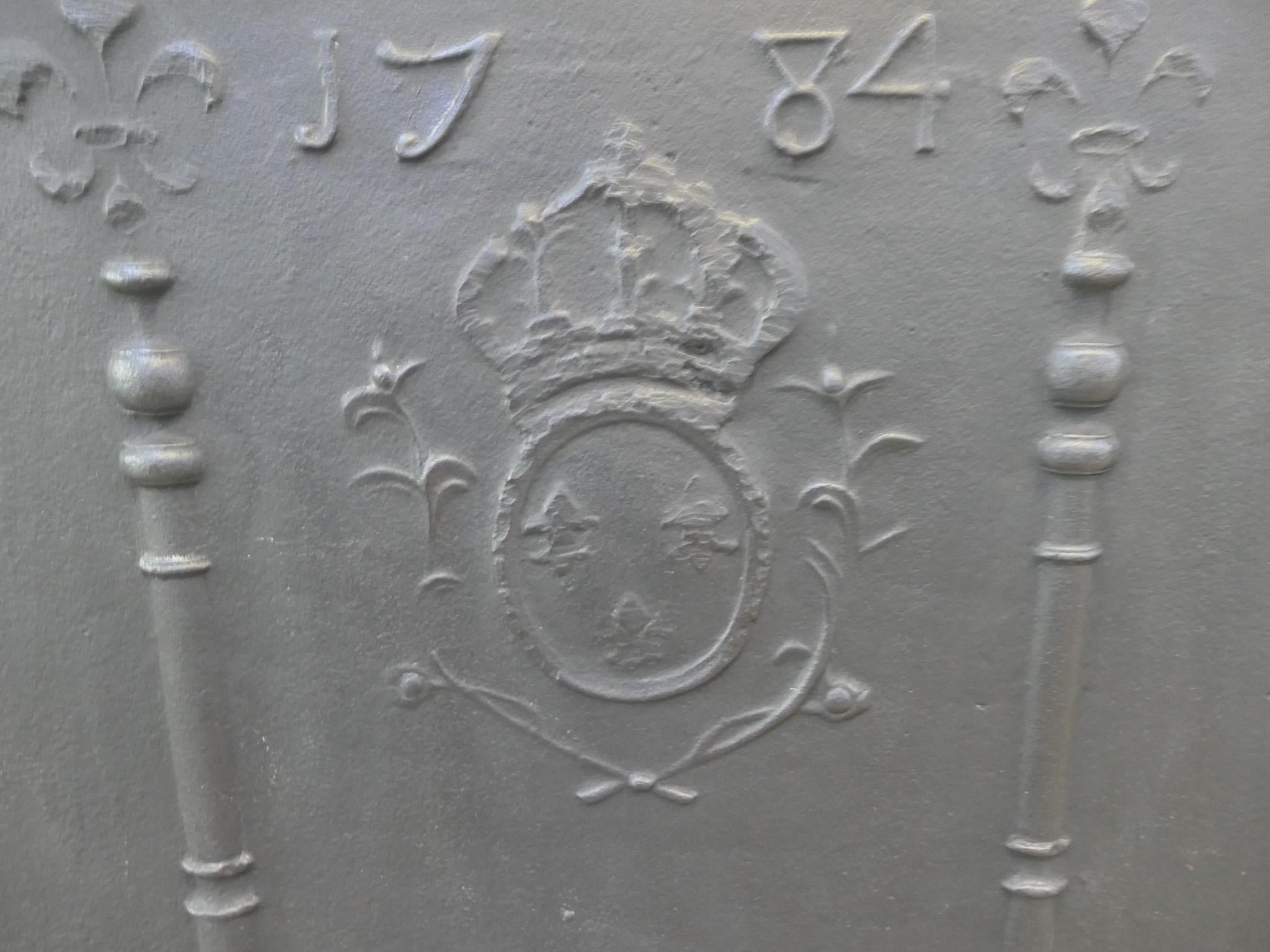 Ferro Parafuoco francese Luigi XV 'Arms of France', 18° secolo in vendita