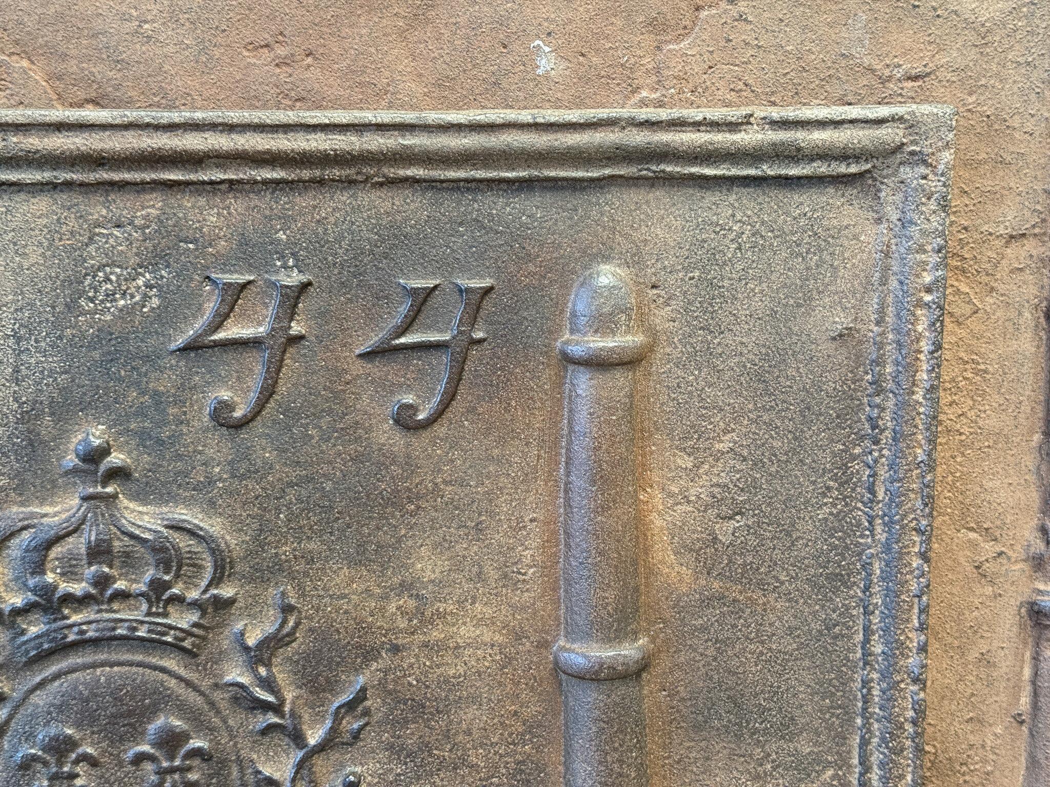 18th Century and Earlier French Louis XV Arms of France Fireback / Backsplash, Dated 1744 For Sale
