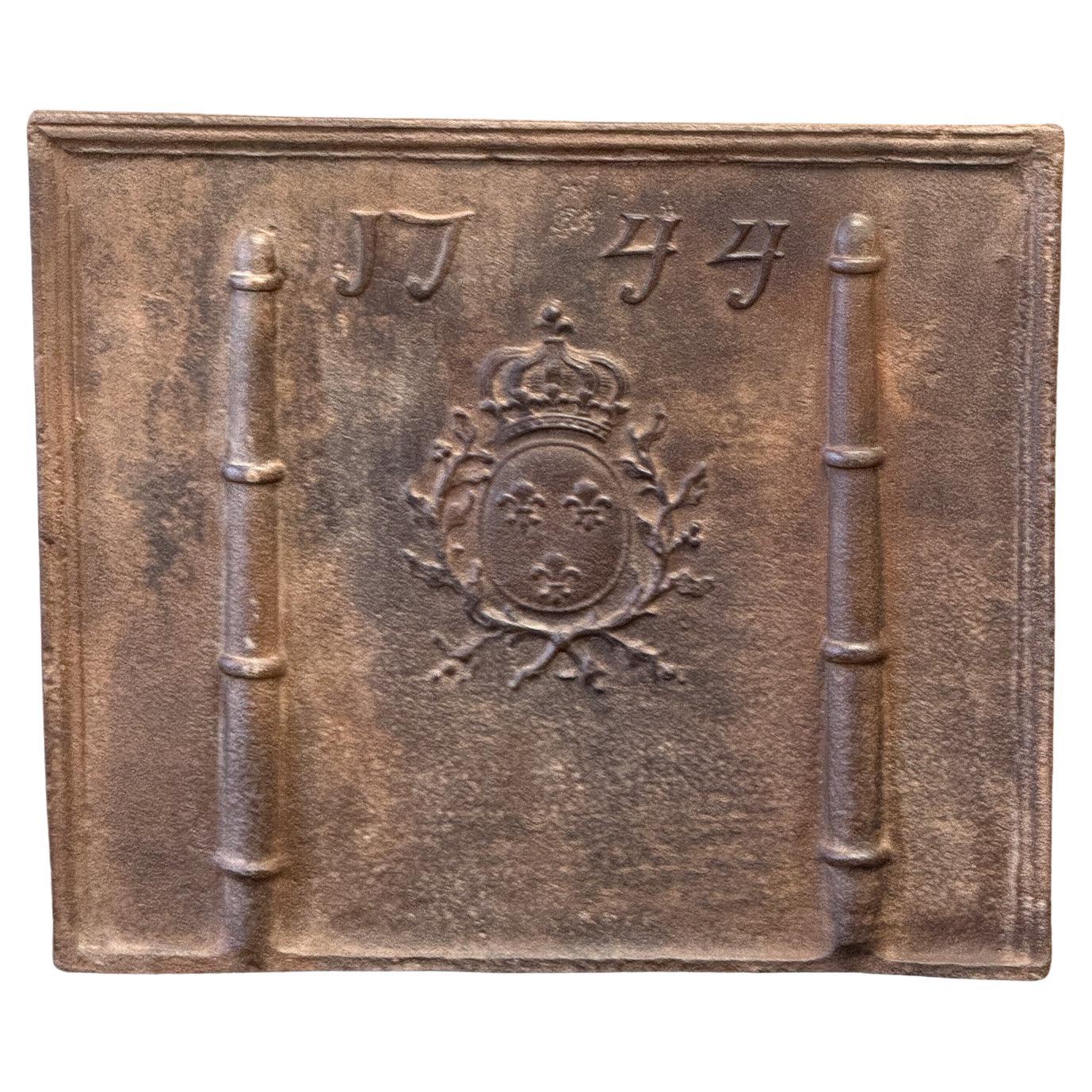 French Louis XV Arms of France Fireback / Backsplash, Dated 1744