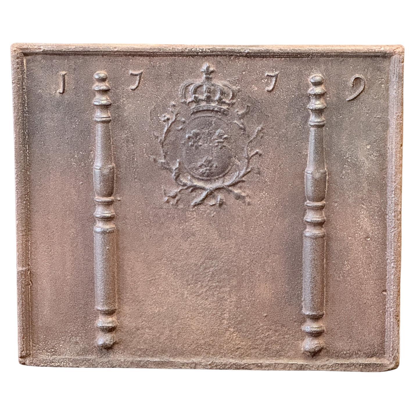 French Louis XV Arms of France Fireback / Backsplash, Dated 1779