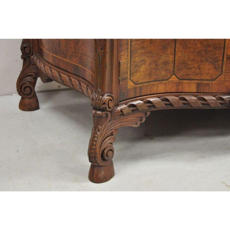 French Louis XV Baroque Style Carved Burl Walnut Rouge Marble Top Commode Server For Sale 3