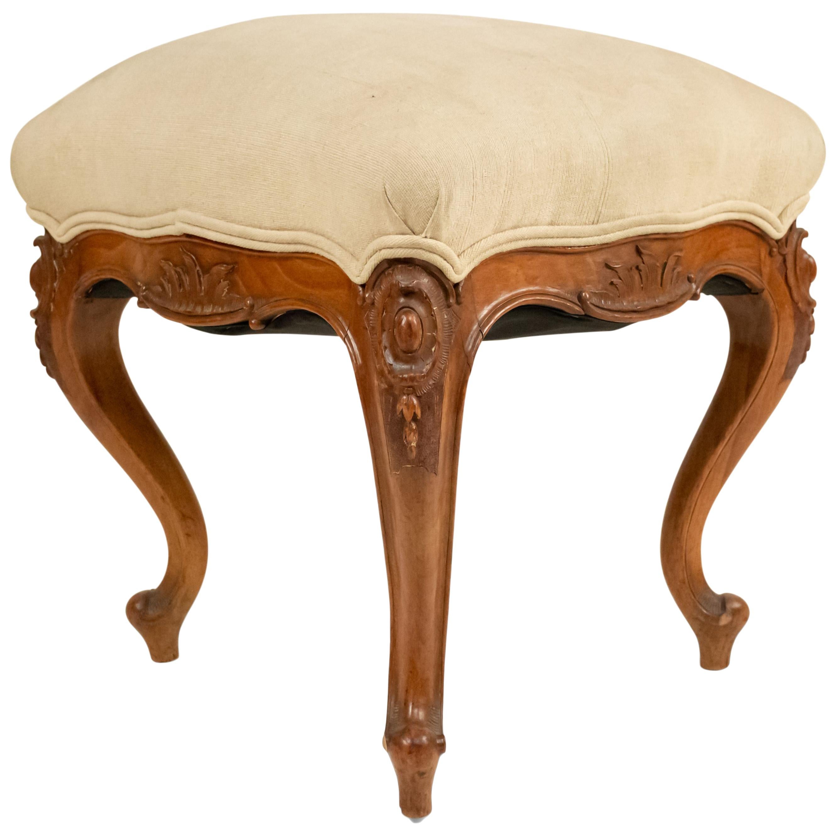 French Louis XV Beige Upholstered Bench For Sale