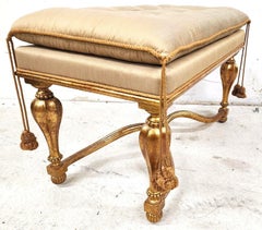 French Louis XV Bench Tufted Tassels Giltwood Gold