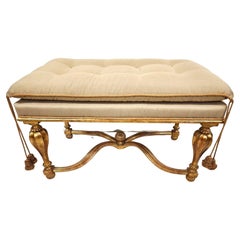 French Louis XV Bench Tufted Tassels Giltwood Gold