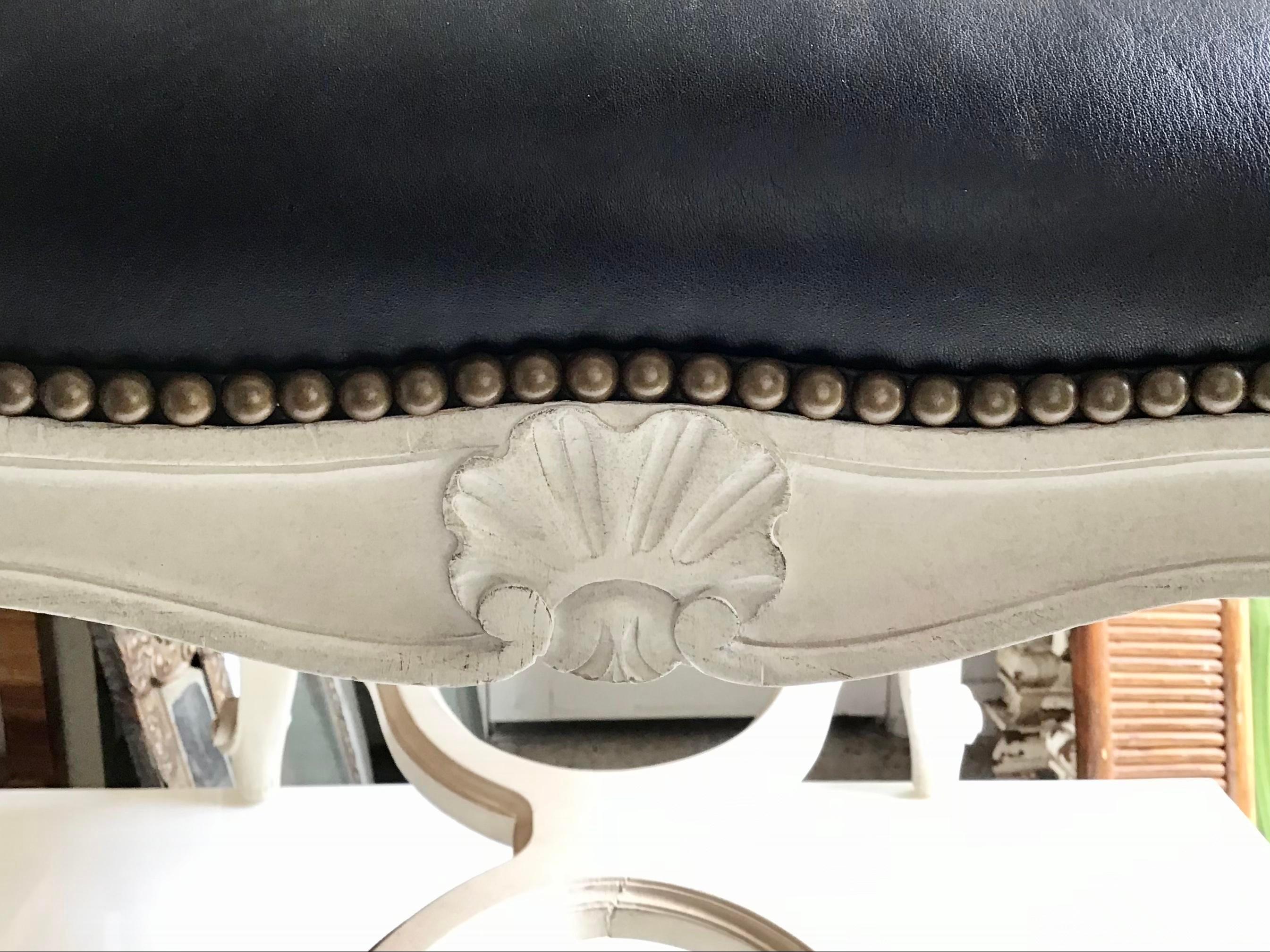 French Louis XV Bench with Black Leather Upholstery 3